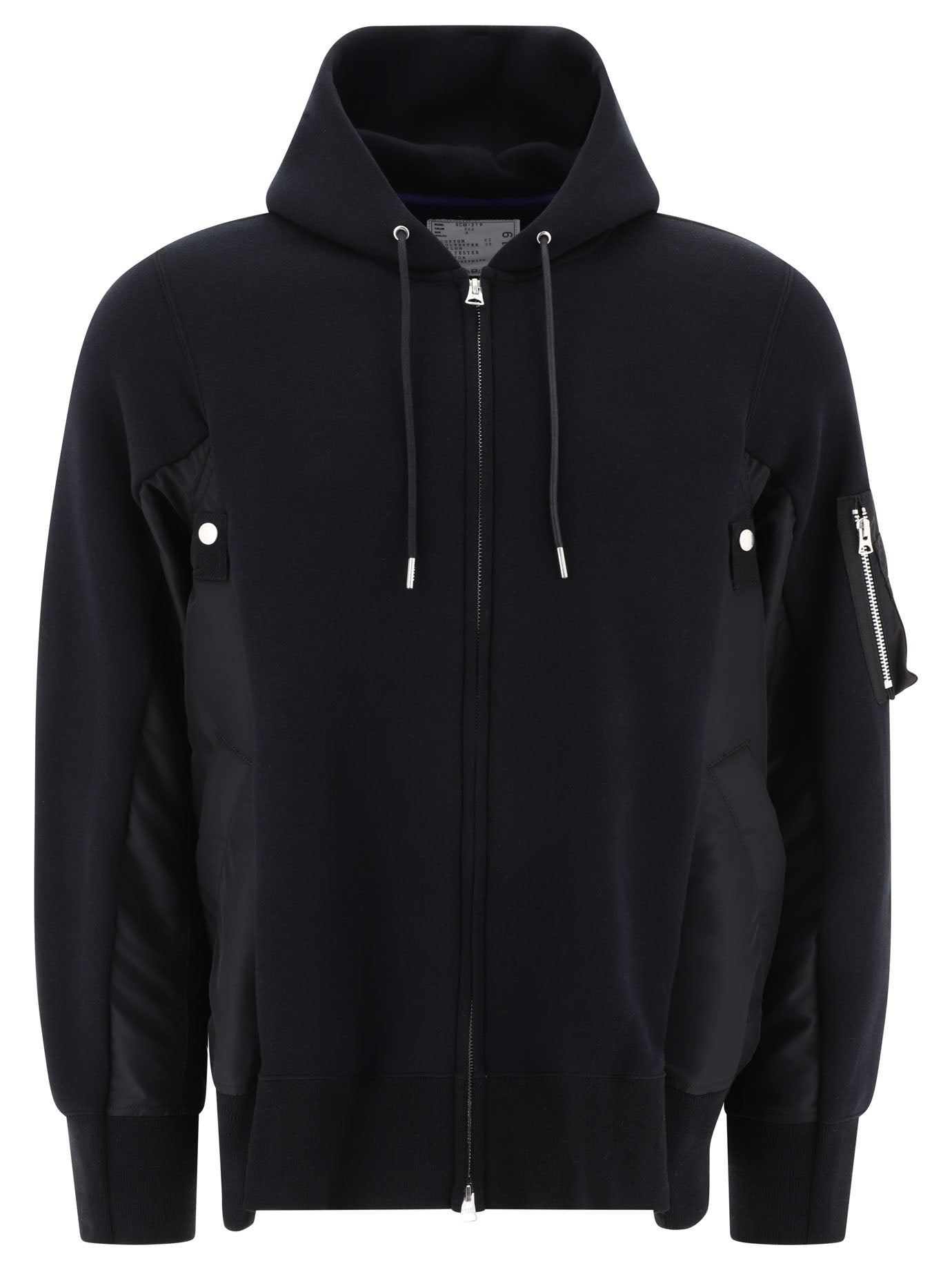 Sacai-Hybrid Zippered Hoodie Sweatshirts Nero-Uomo