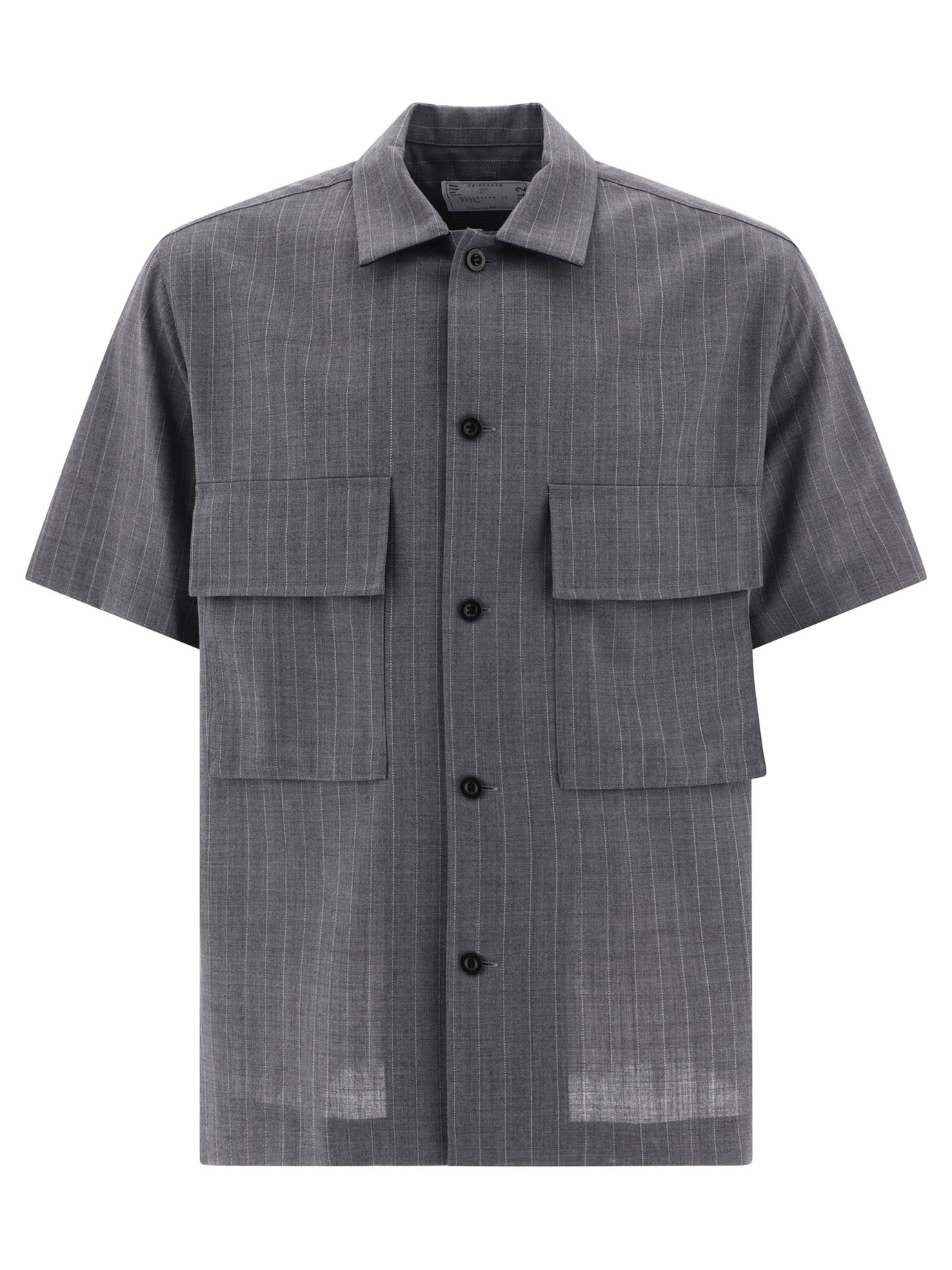 Sacai-Pinstripe Shirt With Pockets Shirts Grey-Uomo