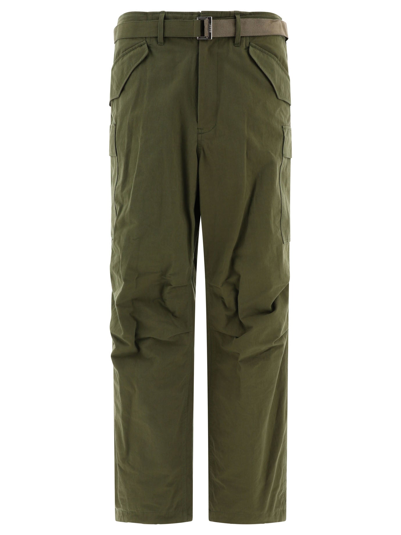 Sacai-Cotton And Nylon Blend Cargo Trousers Verde-Uomo