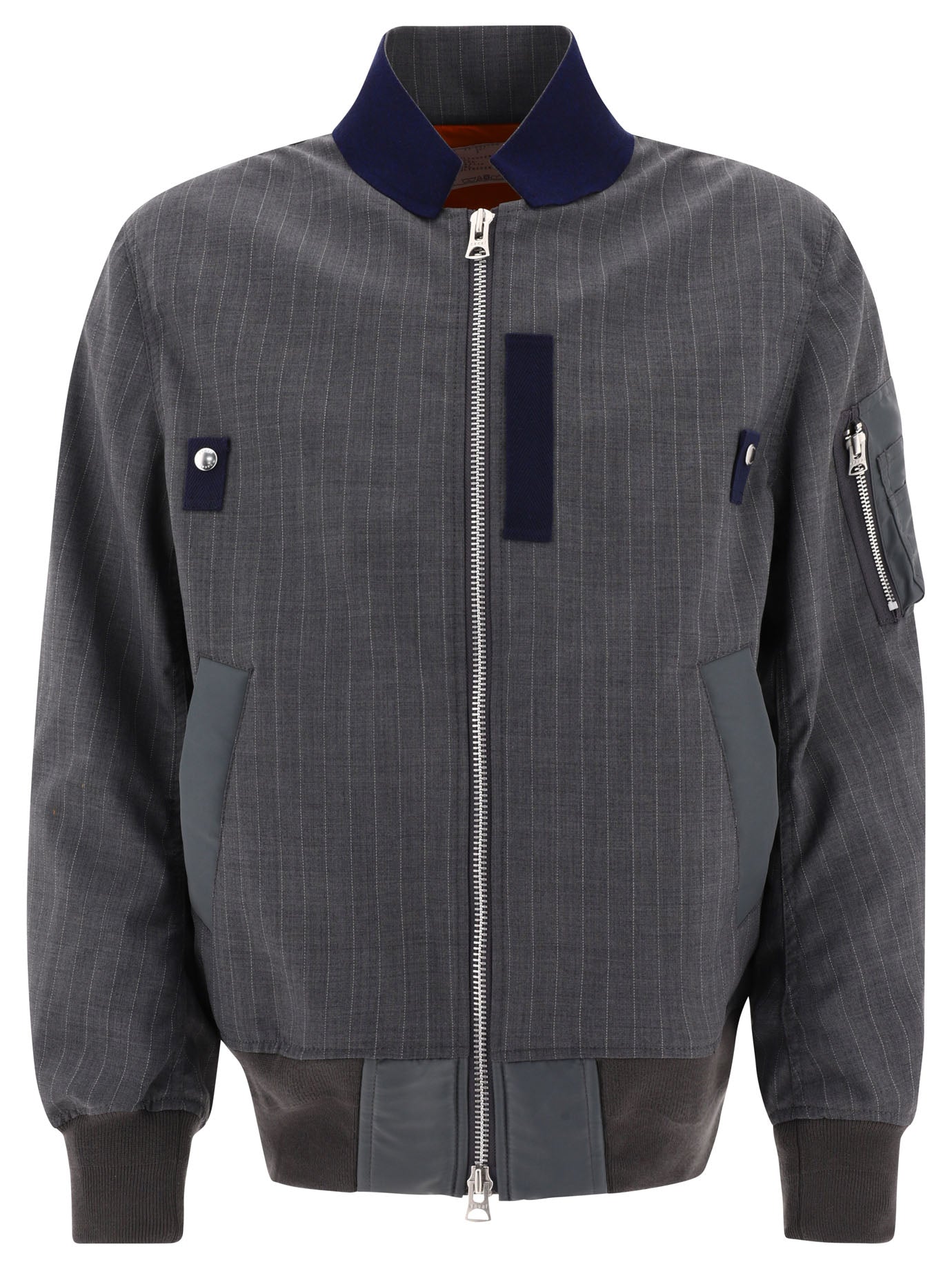 Sacai-Pinstriped Bomber Jacket Giacche Grey-Uomo