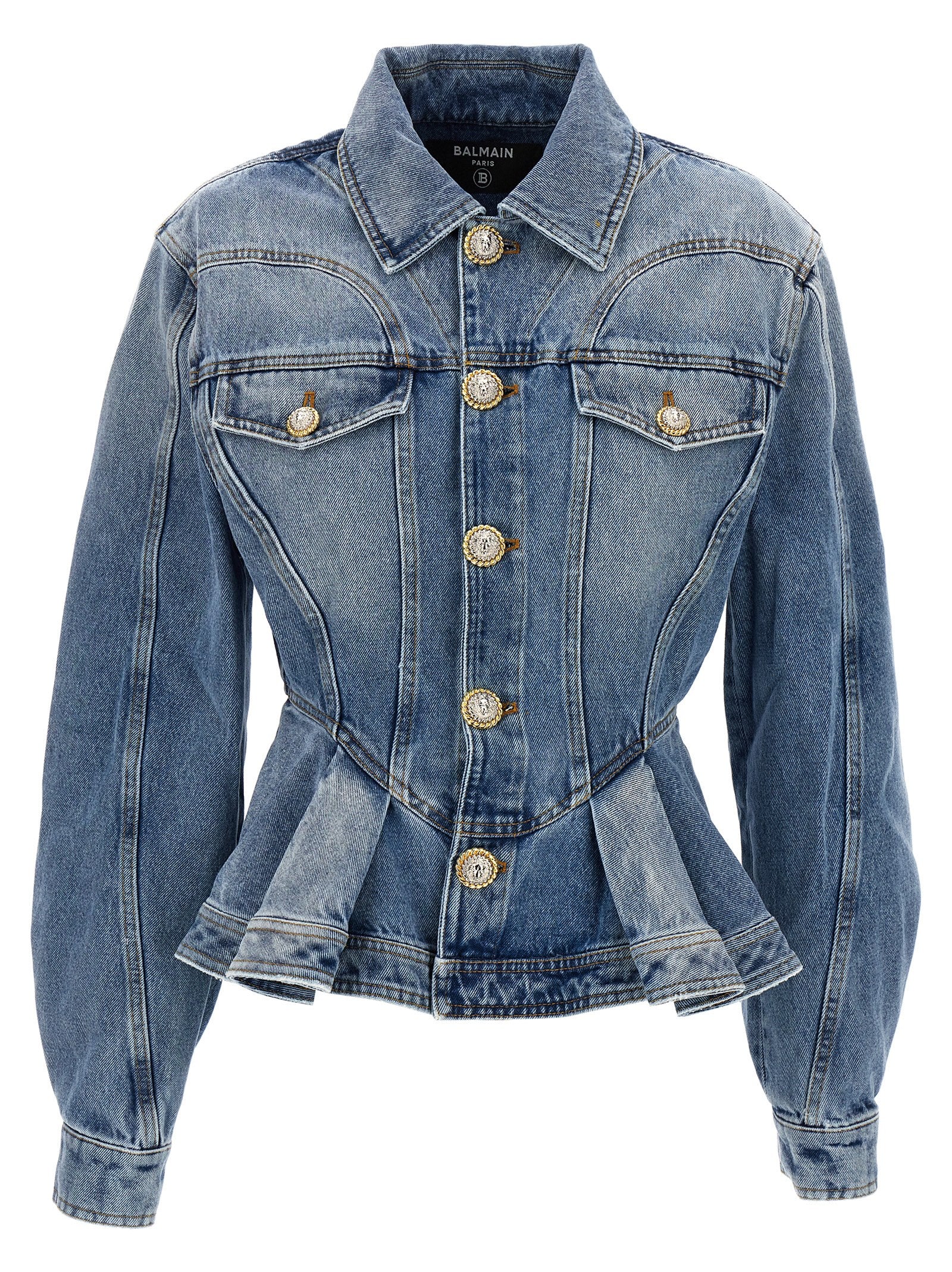 Balmain-Peplum Denim Jacket Giacche Celeste-Donna