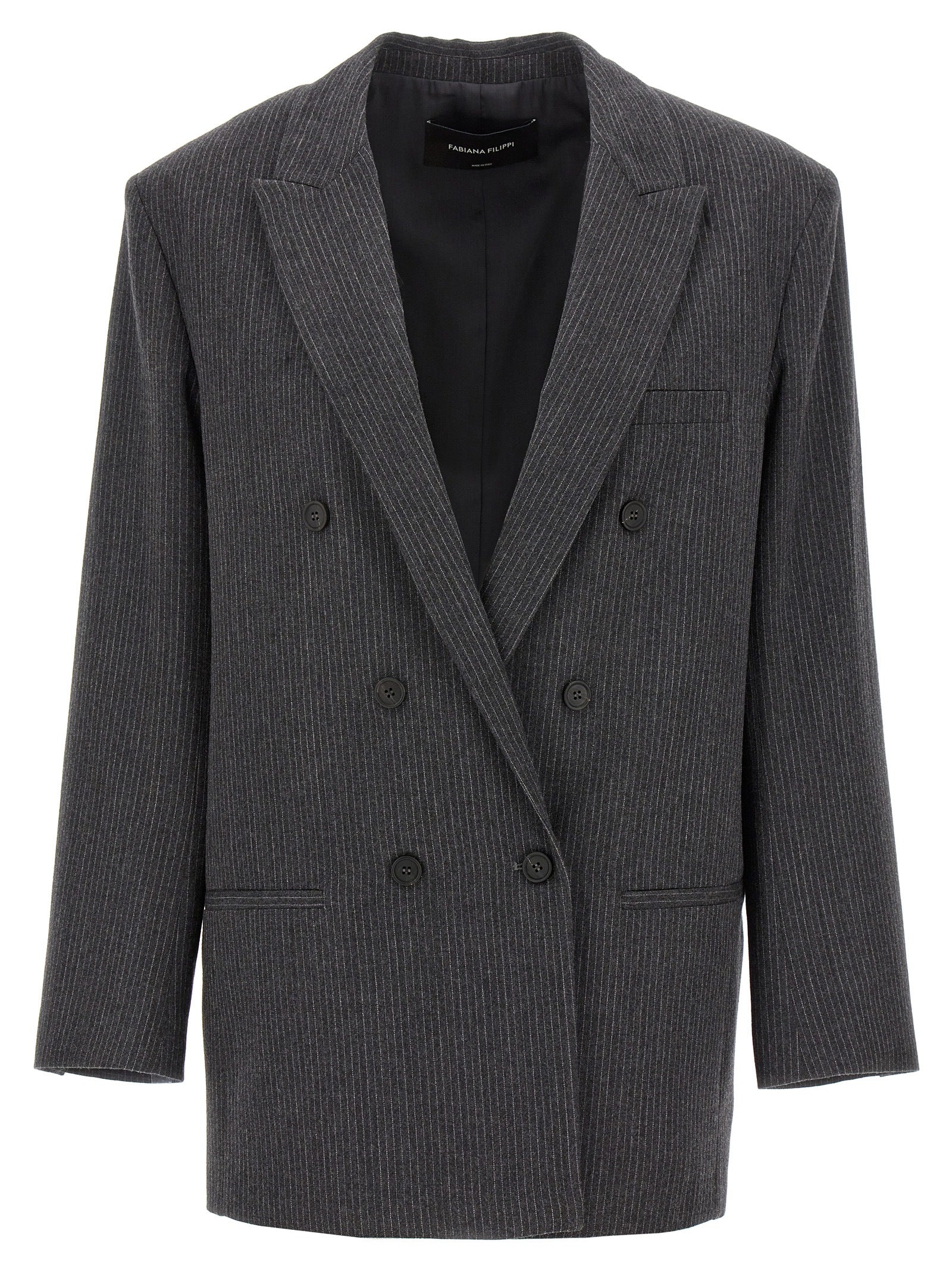 Fabiana Filippi-Pinstriped Double-Breasted Blazer Blazer And Suits Grigio-Donna