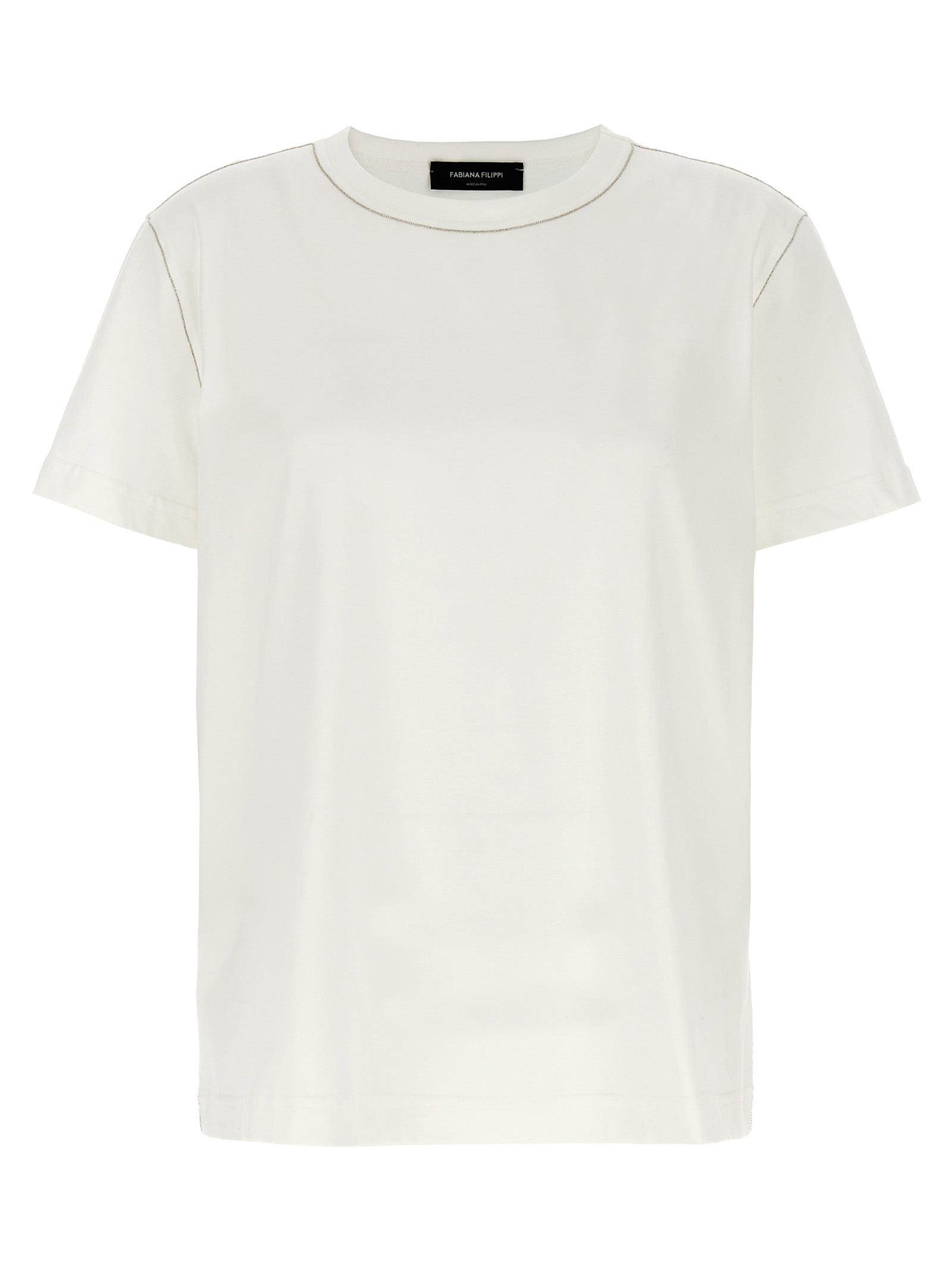 Fabiana Filippi-Rhinestone T Shirt Bianco-Donna