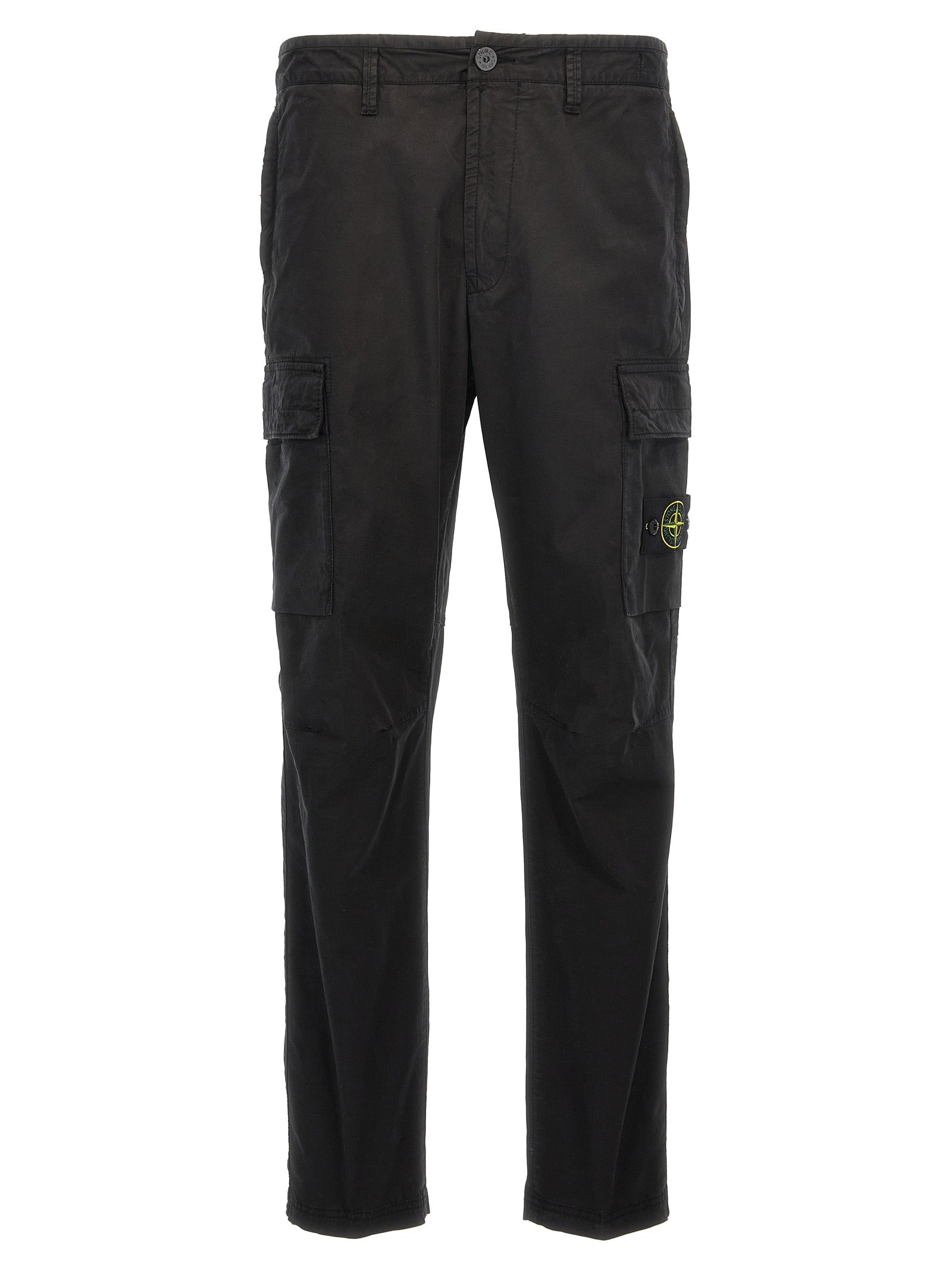 Stone Island-Logo Patch Cargo Pantaloni Nero-Uomo