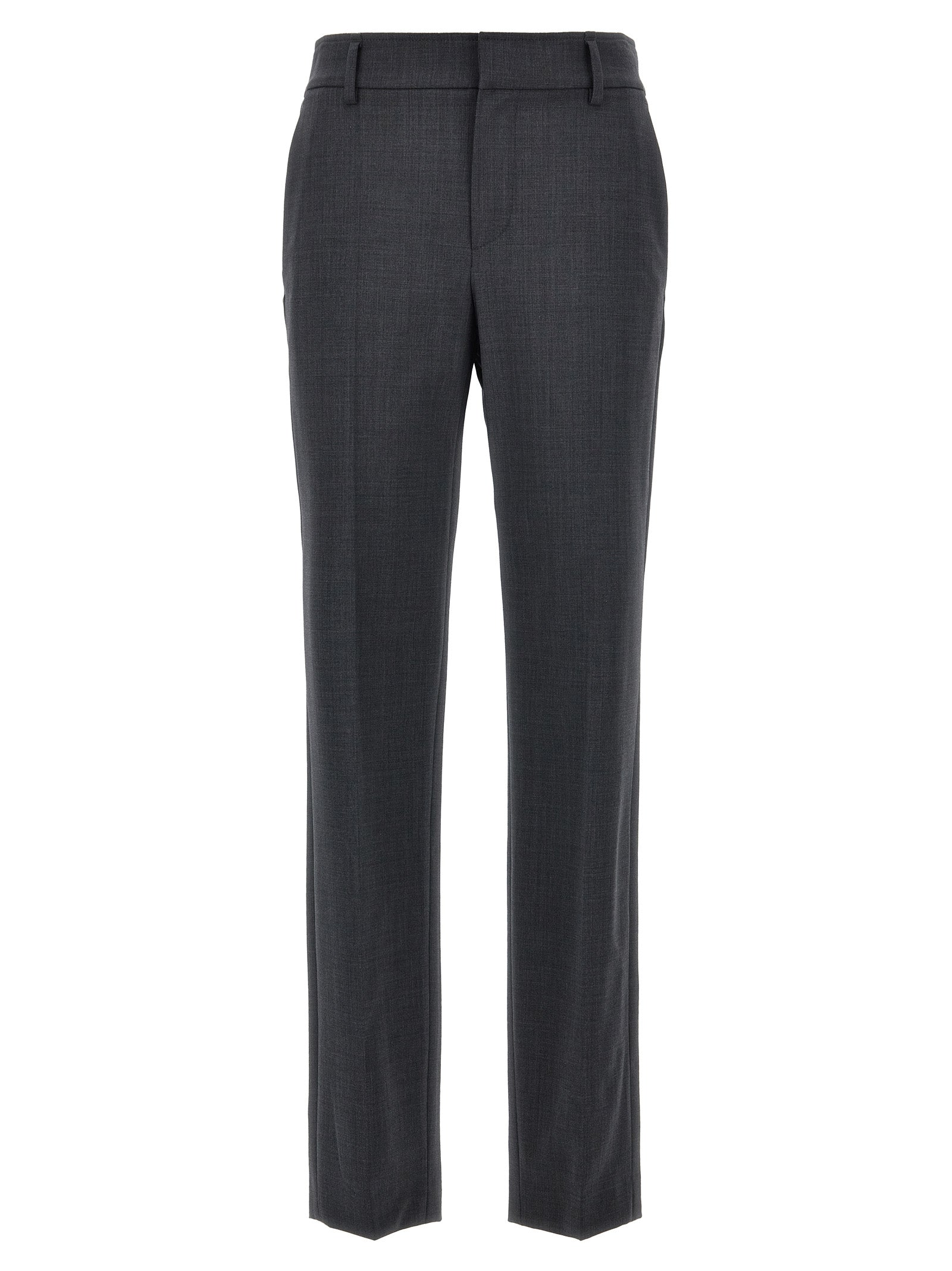 Brunello Cucinelli-Wool Cigarette Pantaloni Grigio-Donna