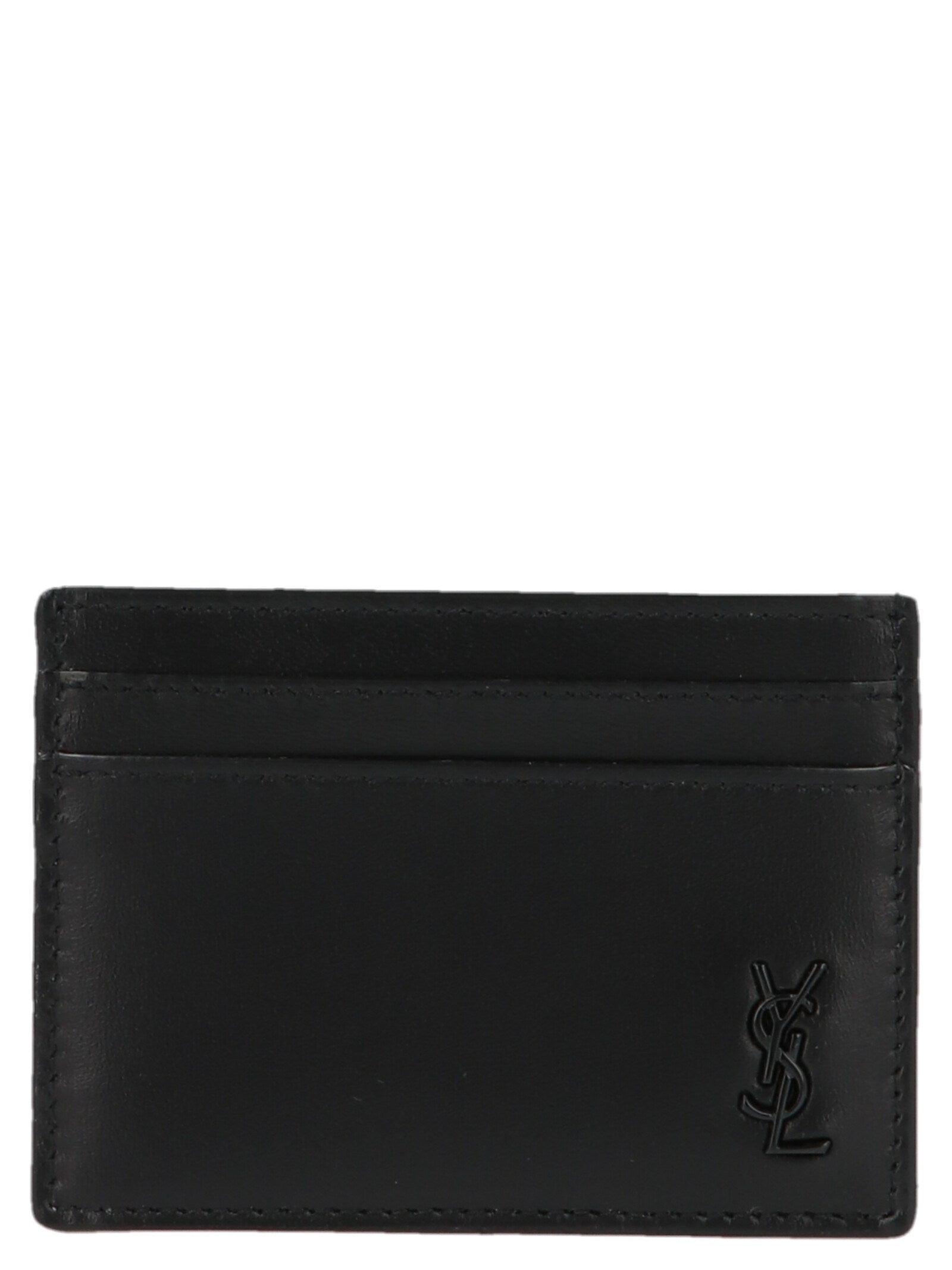 Saint Laurent-Logo Leather Cardholder Portafogli Nero-Uomo