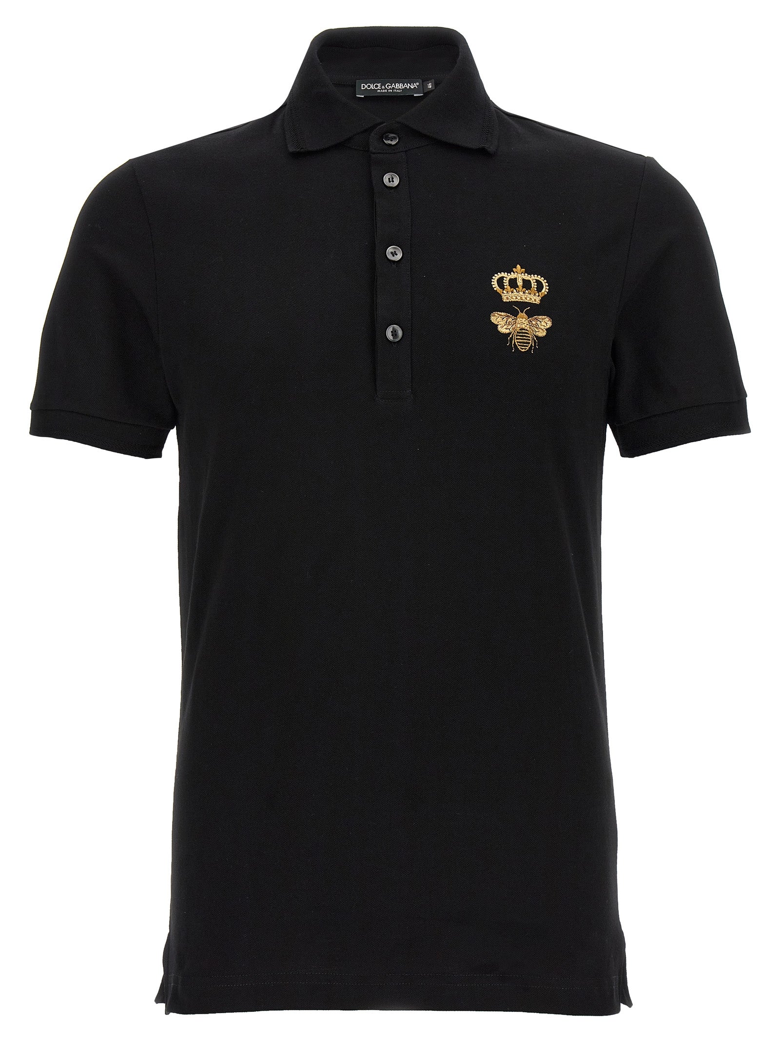 Dolce & Gabbana-Embroidery Piquet Polo Nero-Uomo