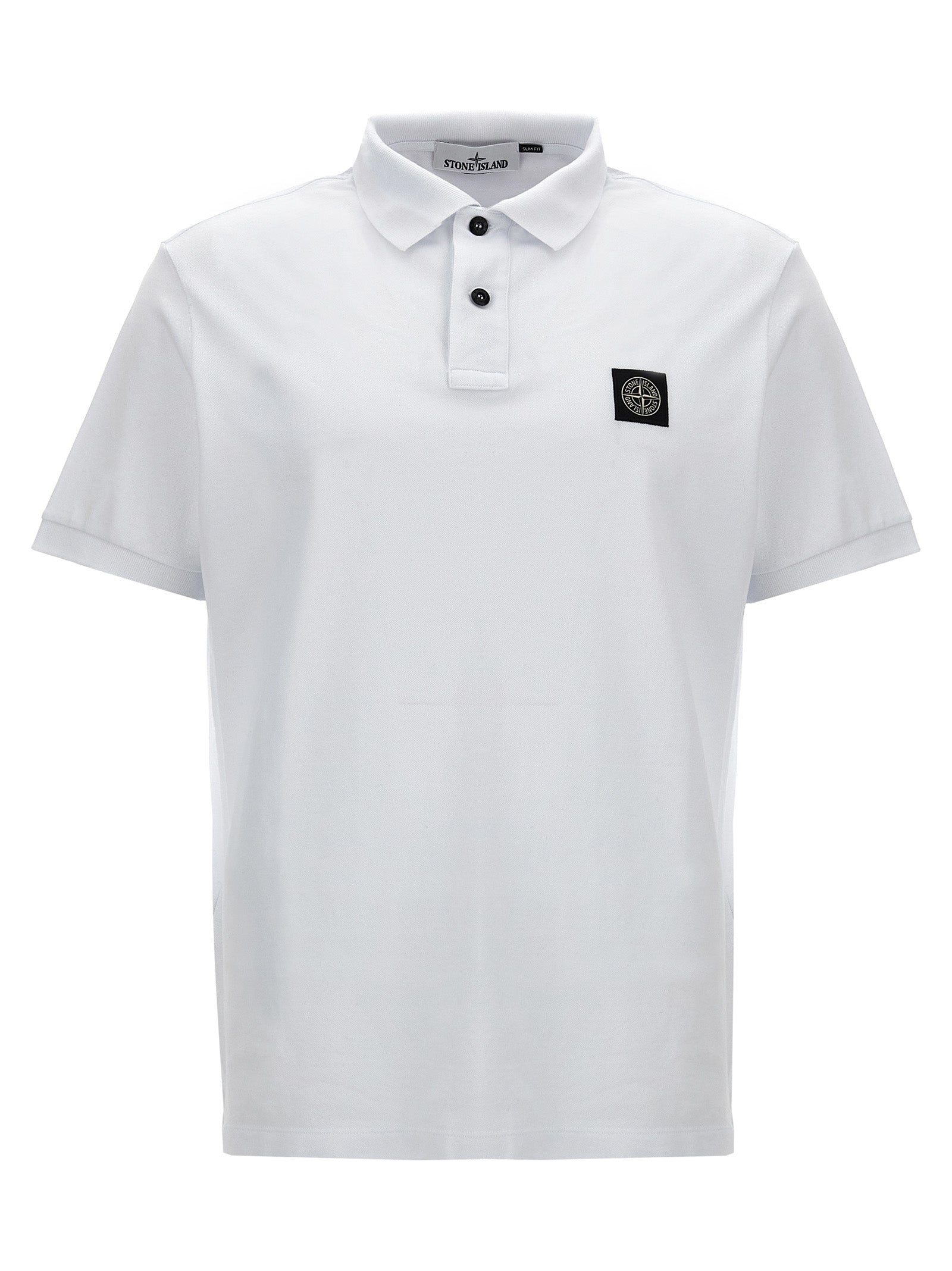 Stone Island-Logo Patch Shirt Polo Bianco-Uomo