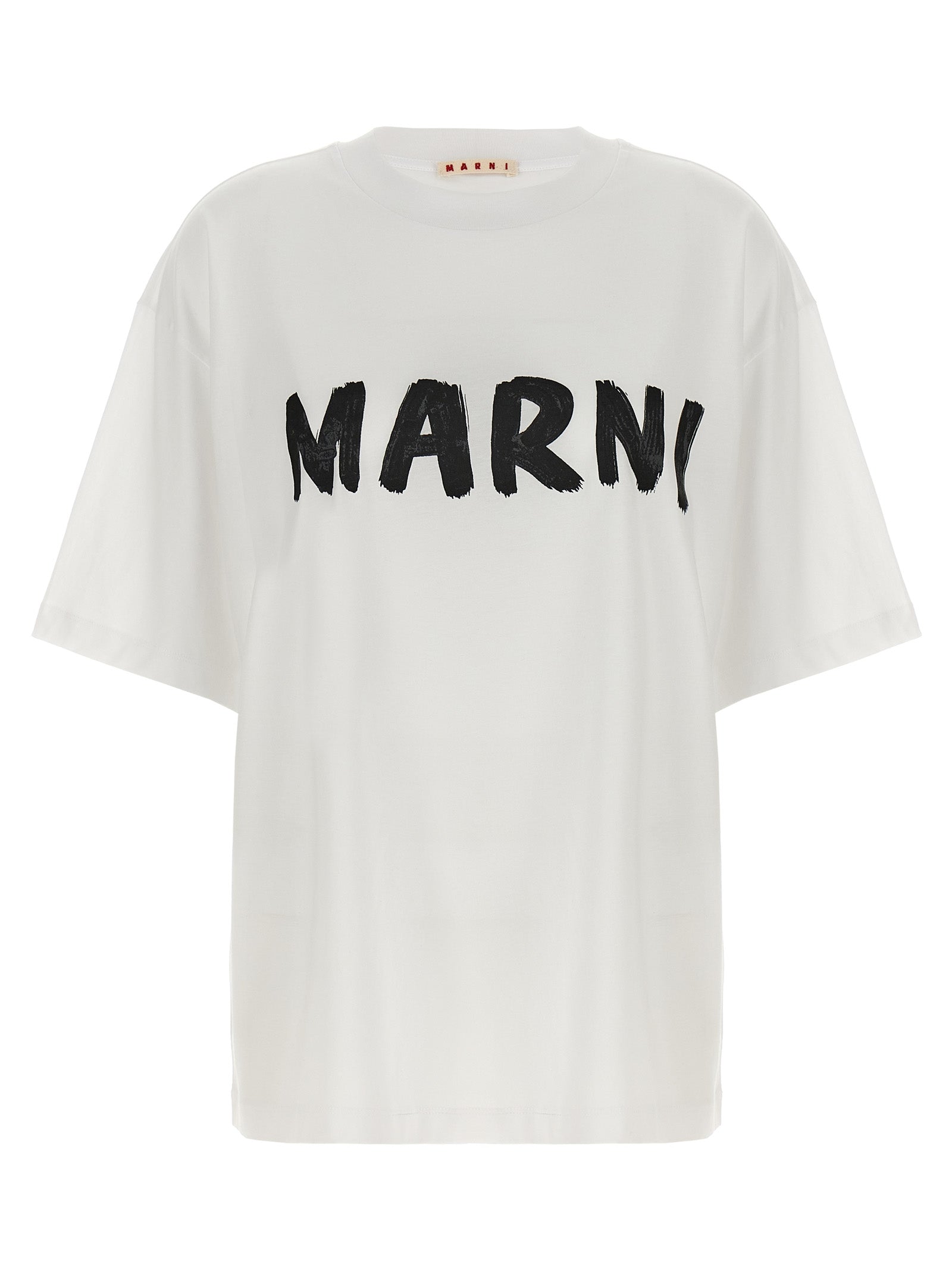 Marni-Logo Print T Shirt Bianco/Nero-Donna