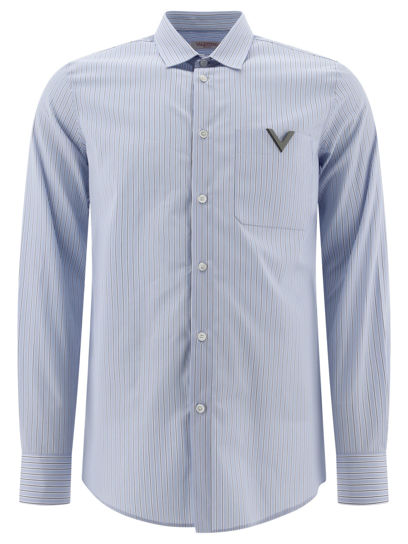 Valentino-Shirt With Metallic V Detail Shirts Celeste-Uomo