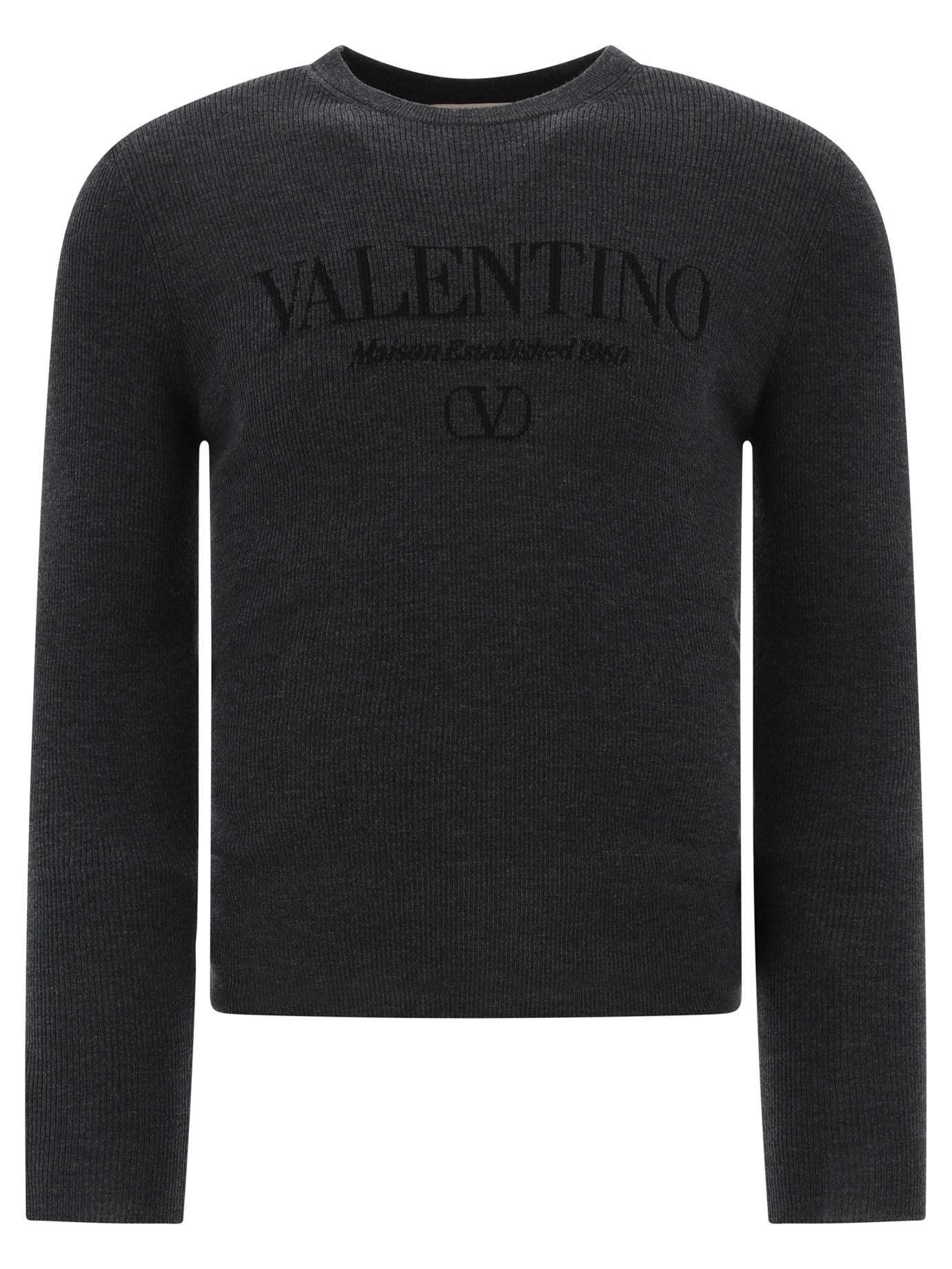 Valentino-Intarsia Logo Sweater Knitwear Grey-Uomo