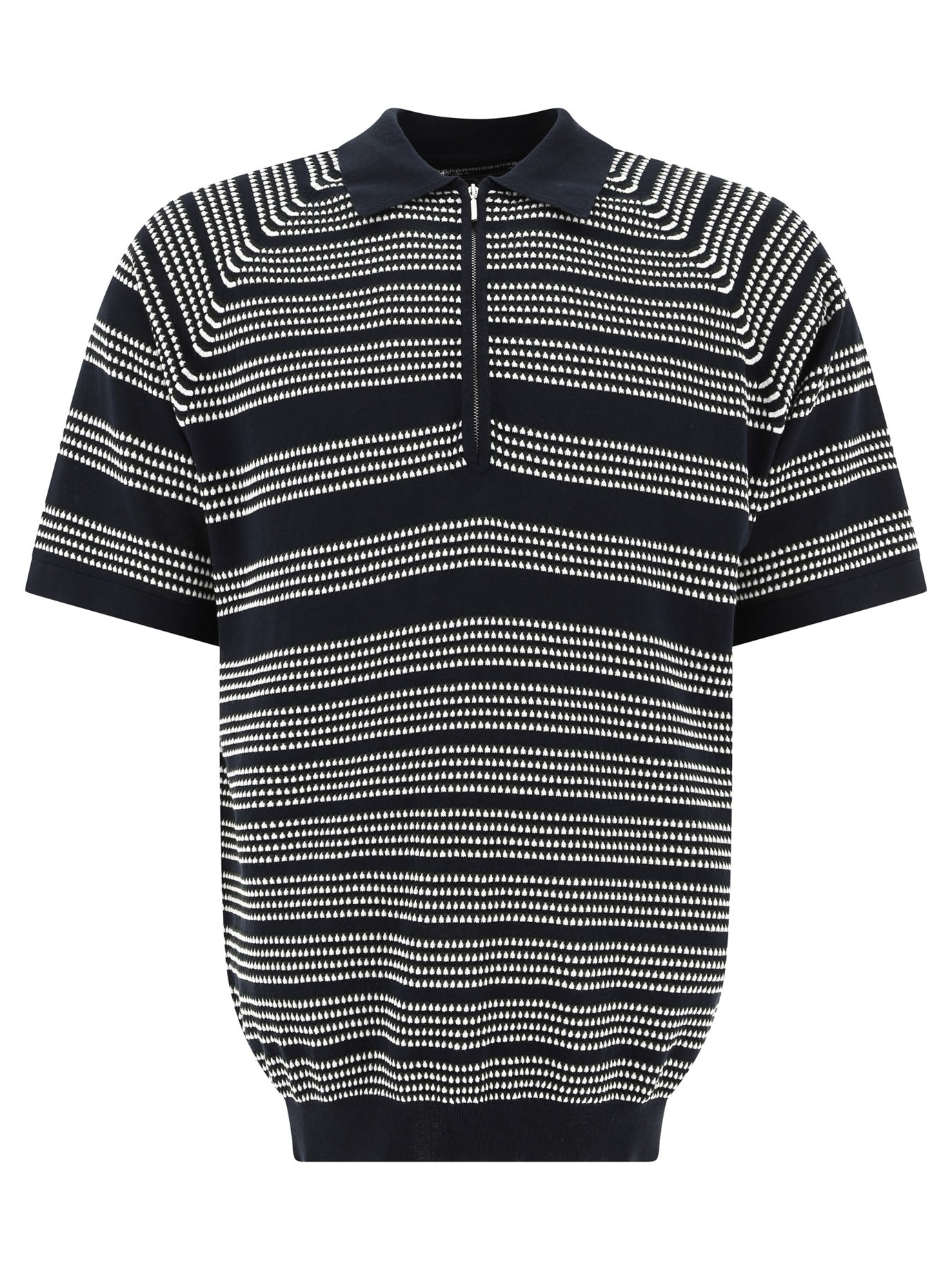 Beams Plus-Half-Zip Jacquard Polo Shirt Polo Shirts Blu-Uomo