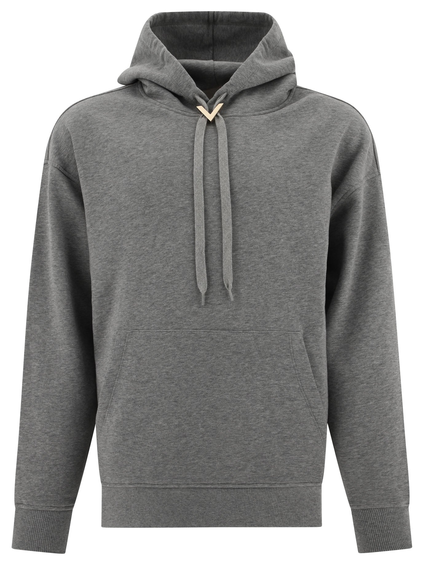 Valentino-Hoodie With Metallic V Detail Sweatshirts Grey-Uomo