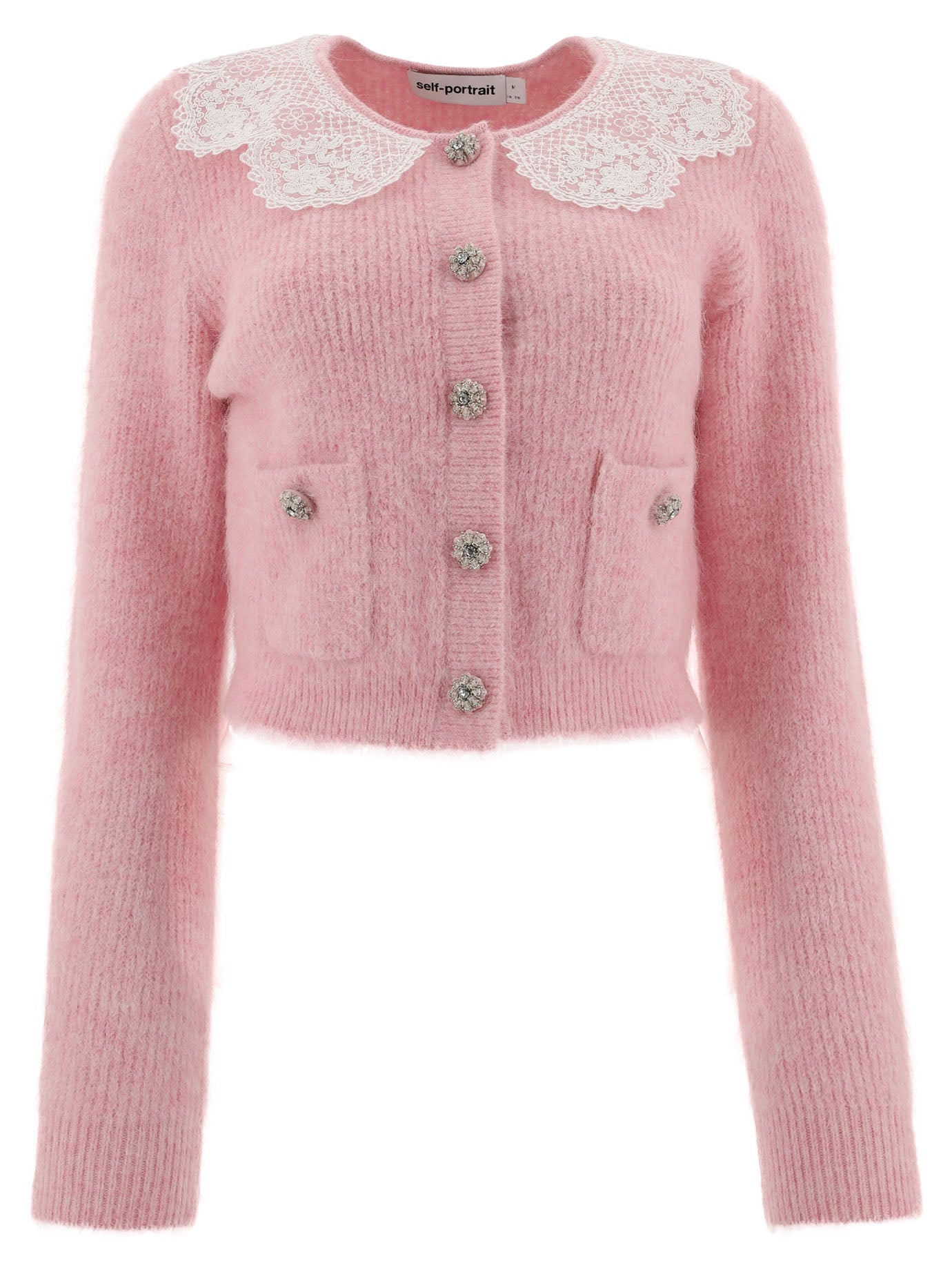 Self-Portrait-Fluffy Cardigan Knitwear Rosa-Donna