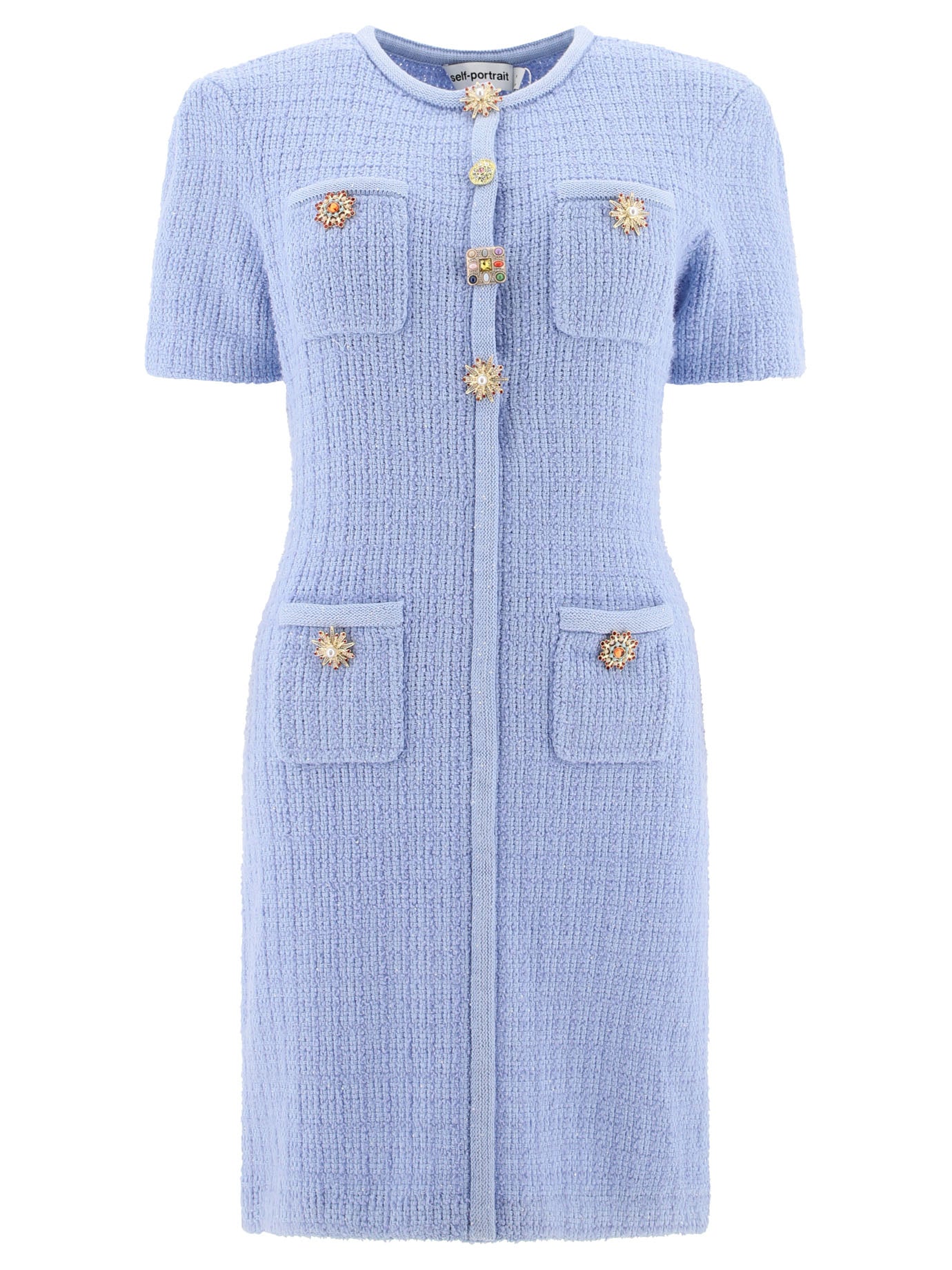 Self-Portrait-Knit Dress With Jewel Buttons Abiti Celeste-Donna