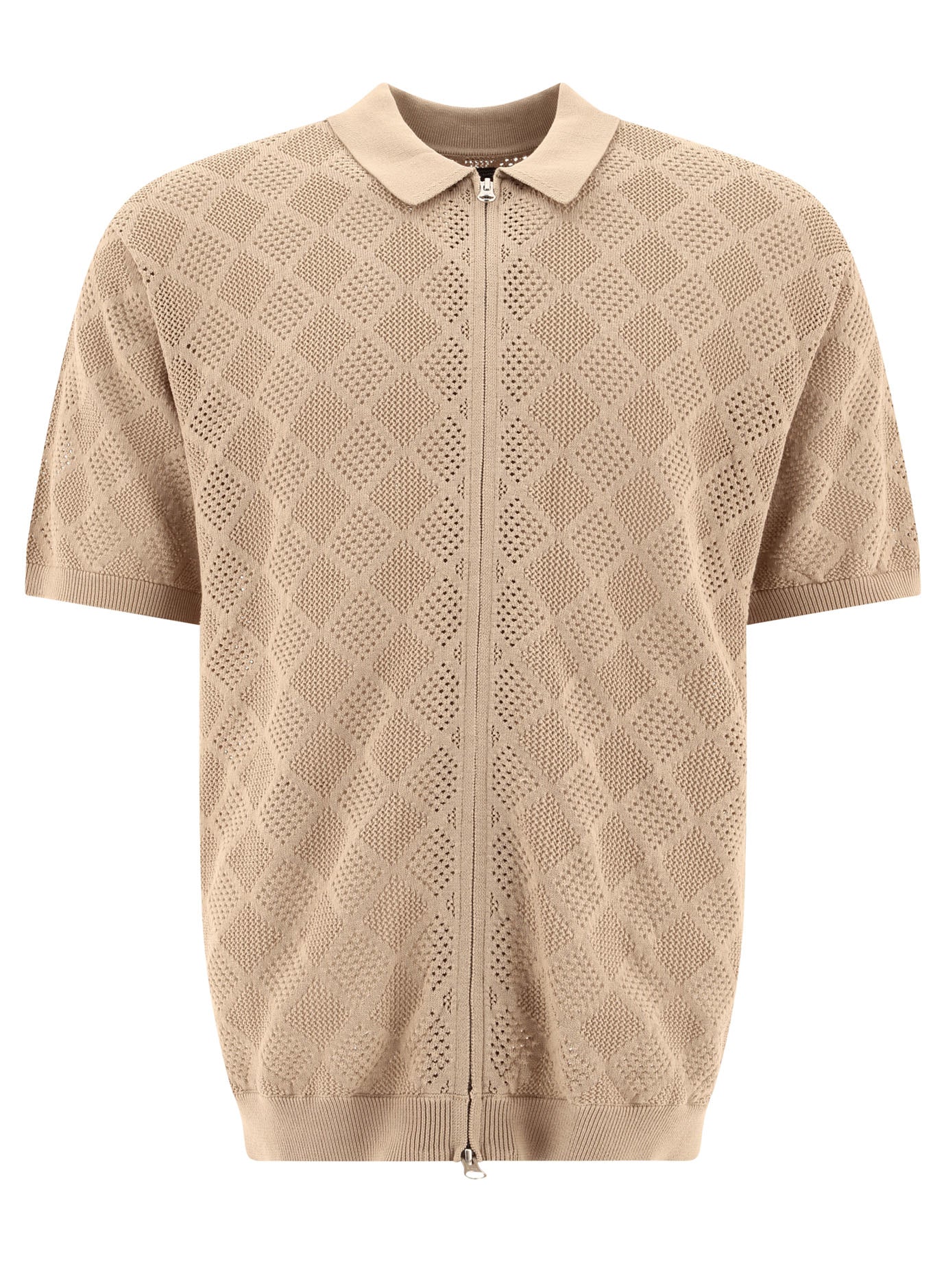 Beams Plus-Zip Knit Mesh Polo Shirt Polo Shirts Beige-Uomo