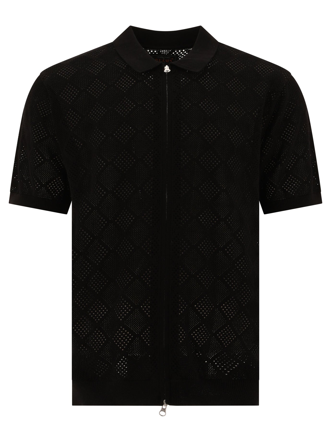 Beams Plus-Zip Knit Mesh Polo Shirt Polo Shirts Nero-Uomo