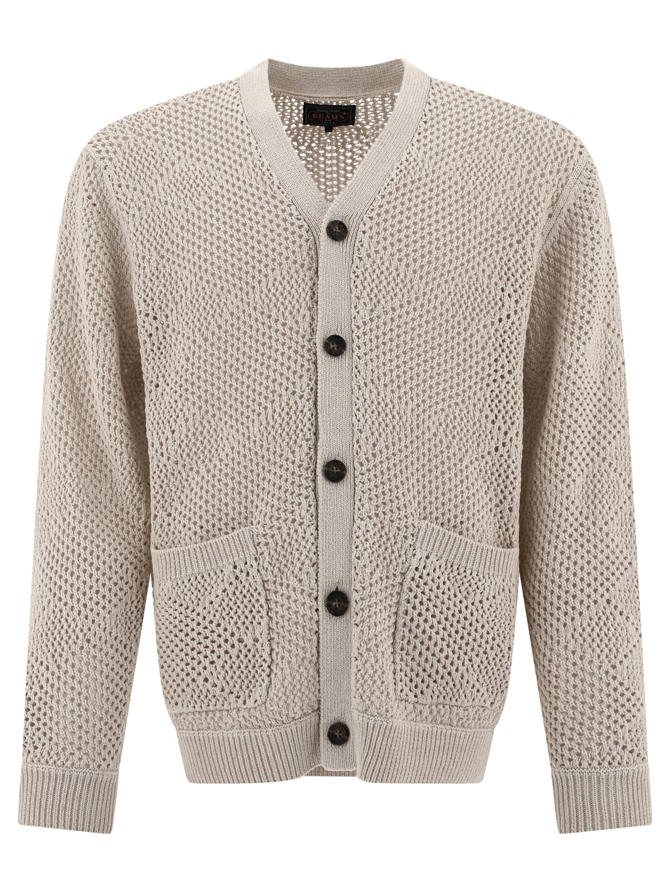 Beams Plus-Argyle Mesh Knitwear Beige-Uomo