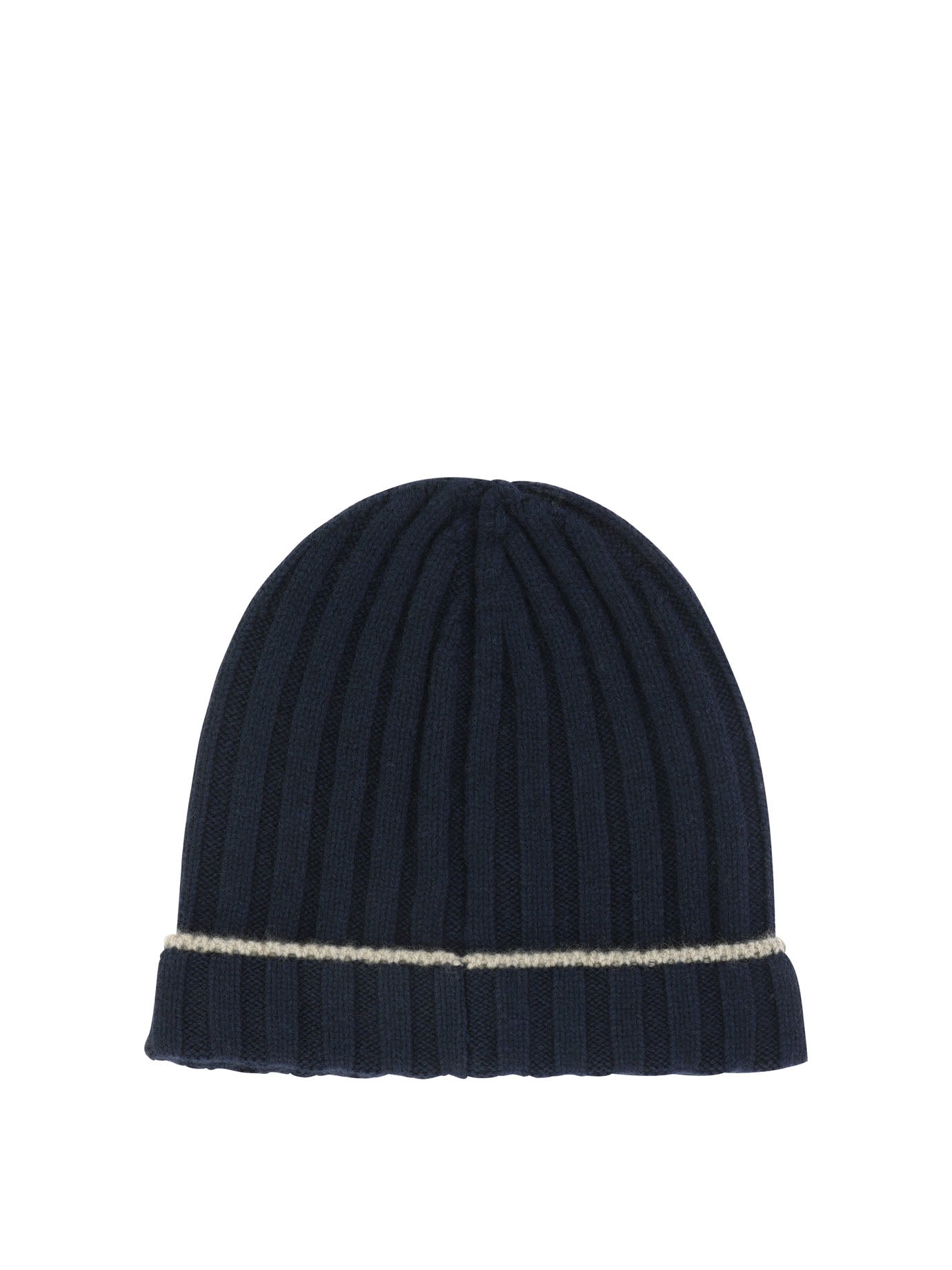 Brunello Cucinelli-Ribbed Cashmere Knit Beanie Cappelli Blu-Uomo