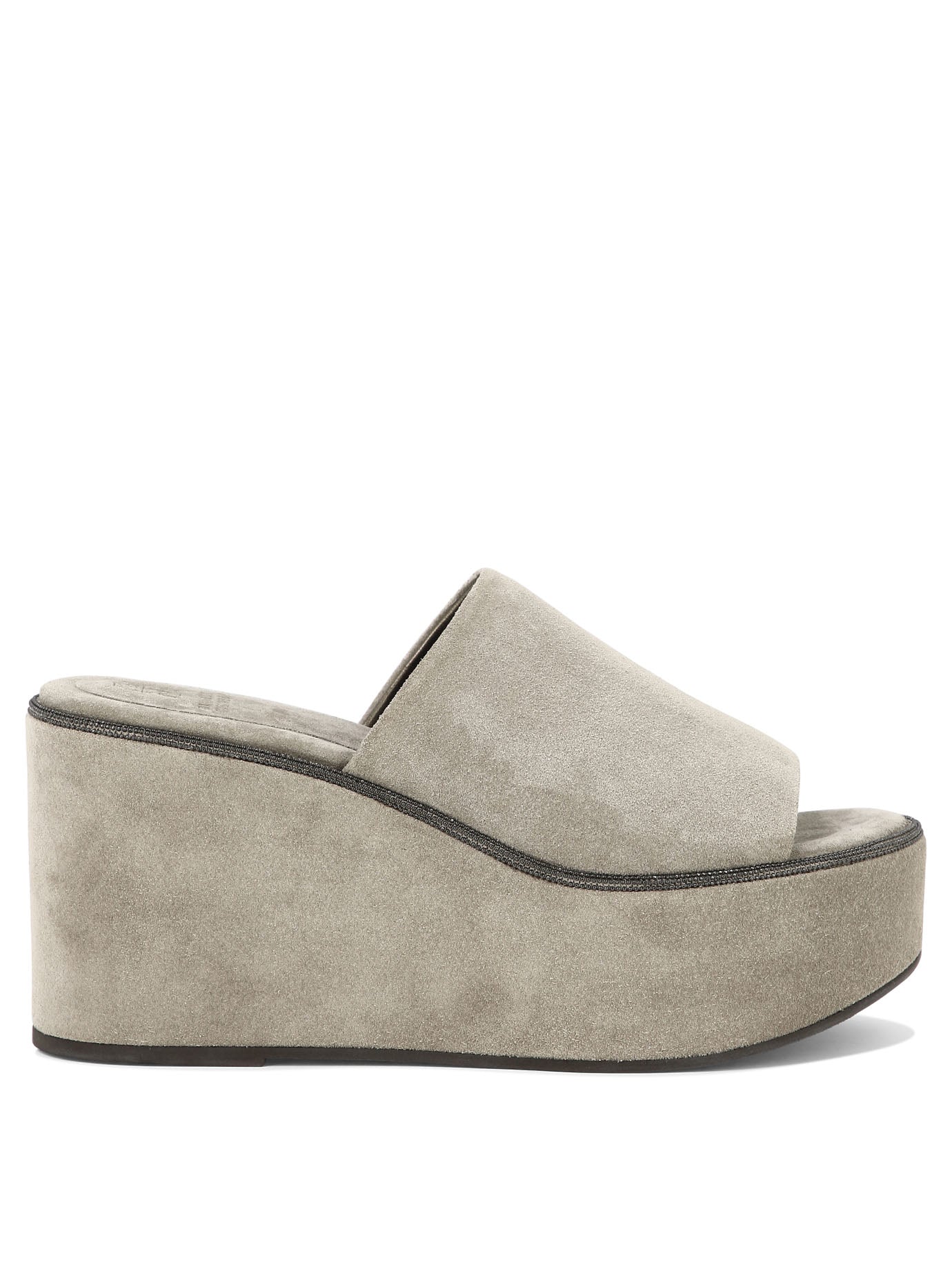 Brunello Cucinelli-Suede Wedges With Precious Welt Sandali Beige-Donna