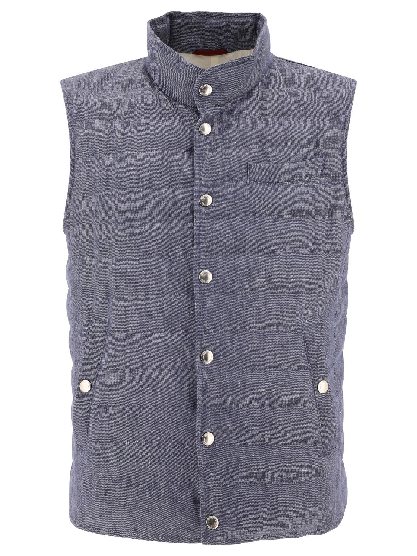 Brunello Cucinelli-Denim-Effect Linen Vest Jacket Giacche Blu-Uomo