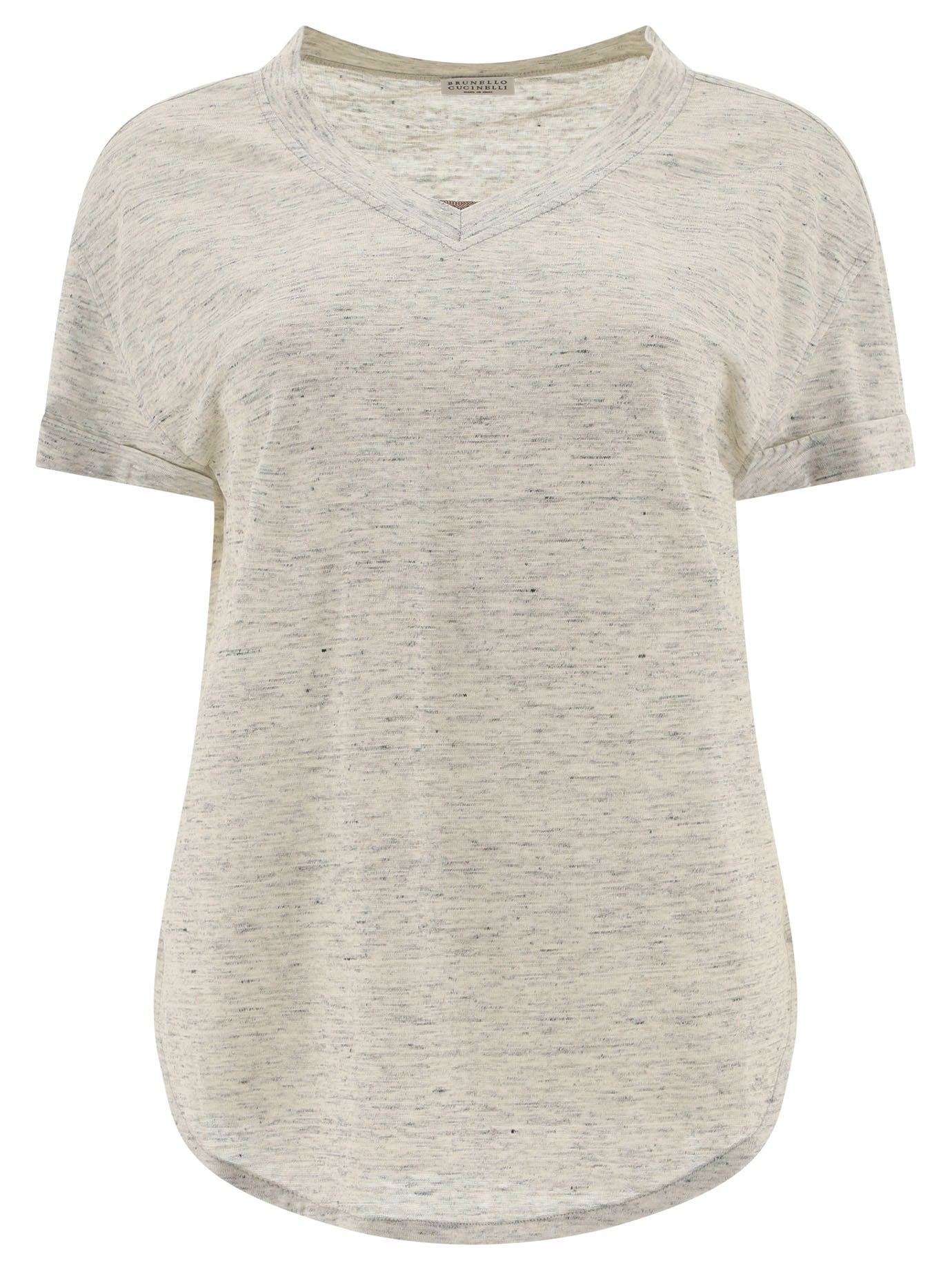 Brunello Cucinelli-T-Shirt With Precious Insert T-Shirts Grey-Donna