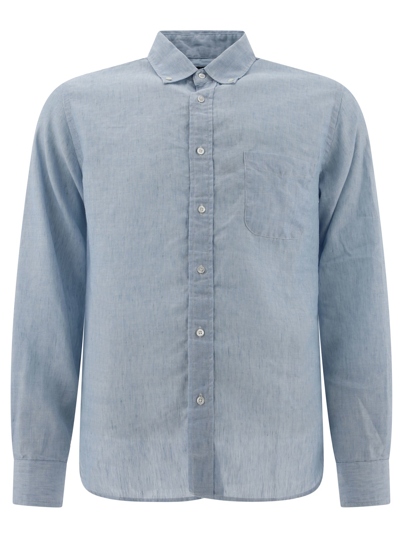 Beams Plus-Linen Shirt With Chest Pocket Shirts Celeste-Uomo