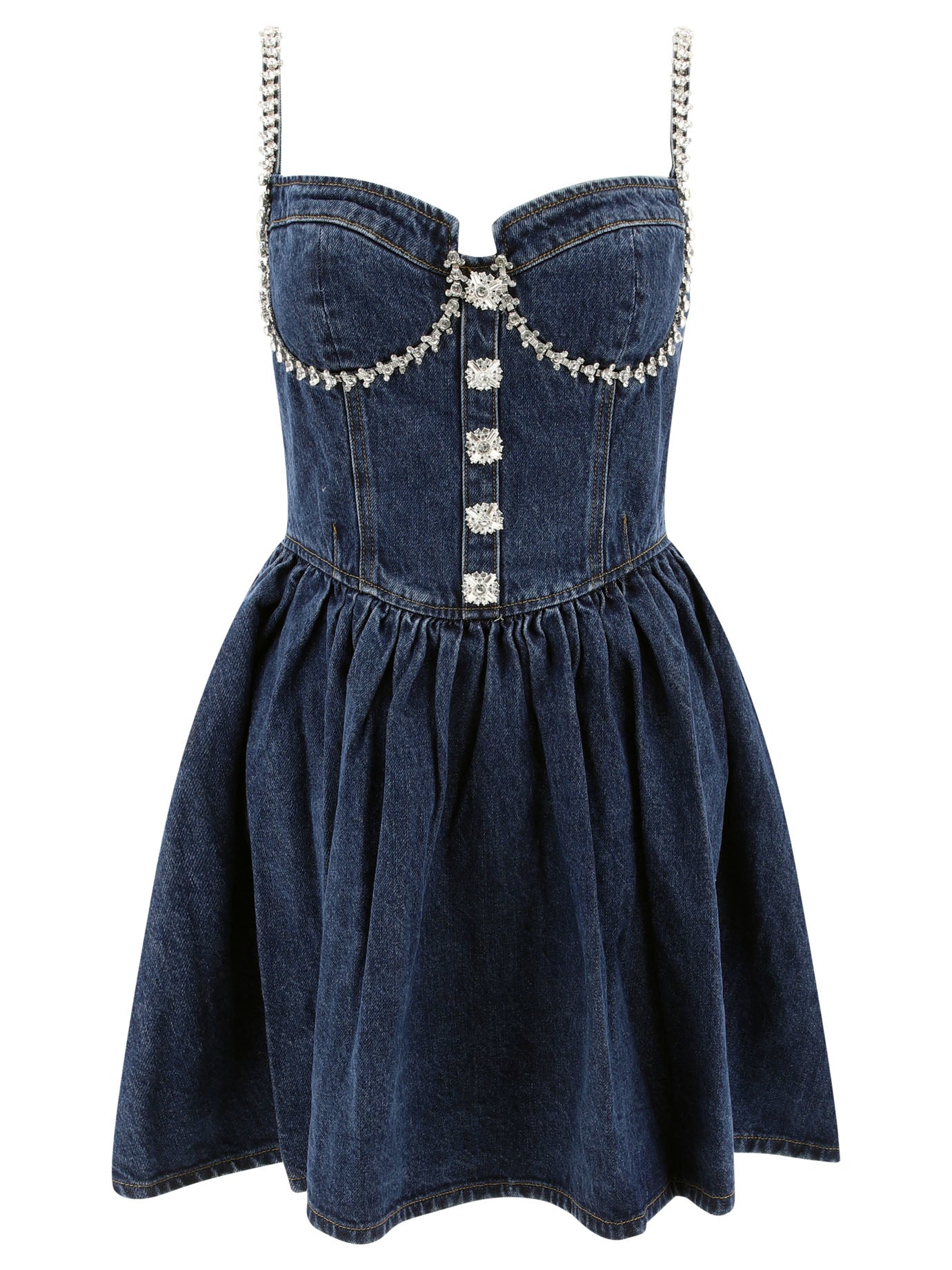 Self-Portrait-Diamante Denim Flared Dress Abiti Blu-Donna