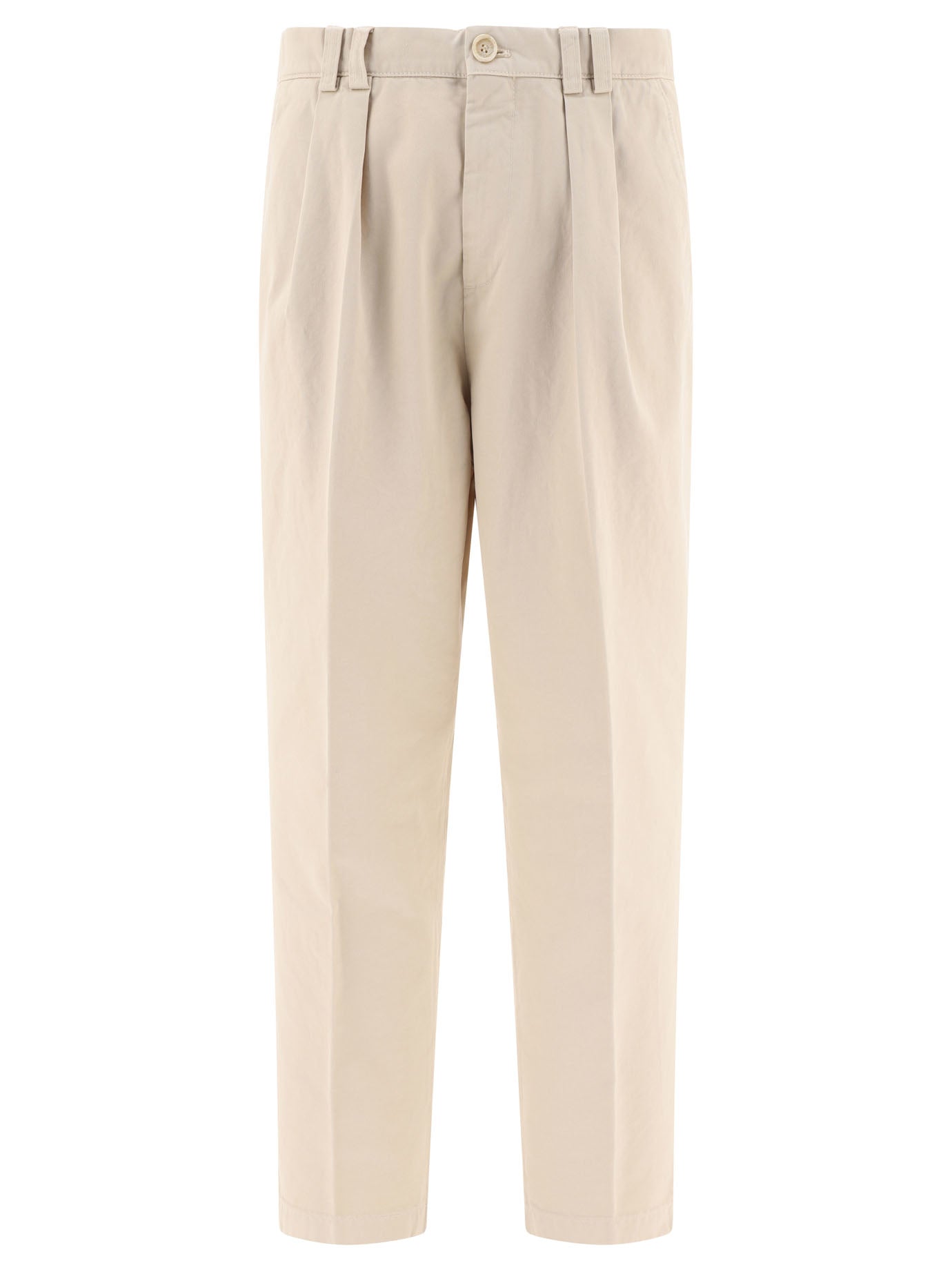 Brunello Cucinelli-With Reversed Double Pleats Trousers Beige-Uomo