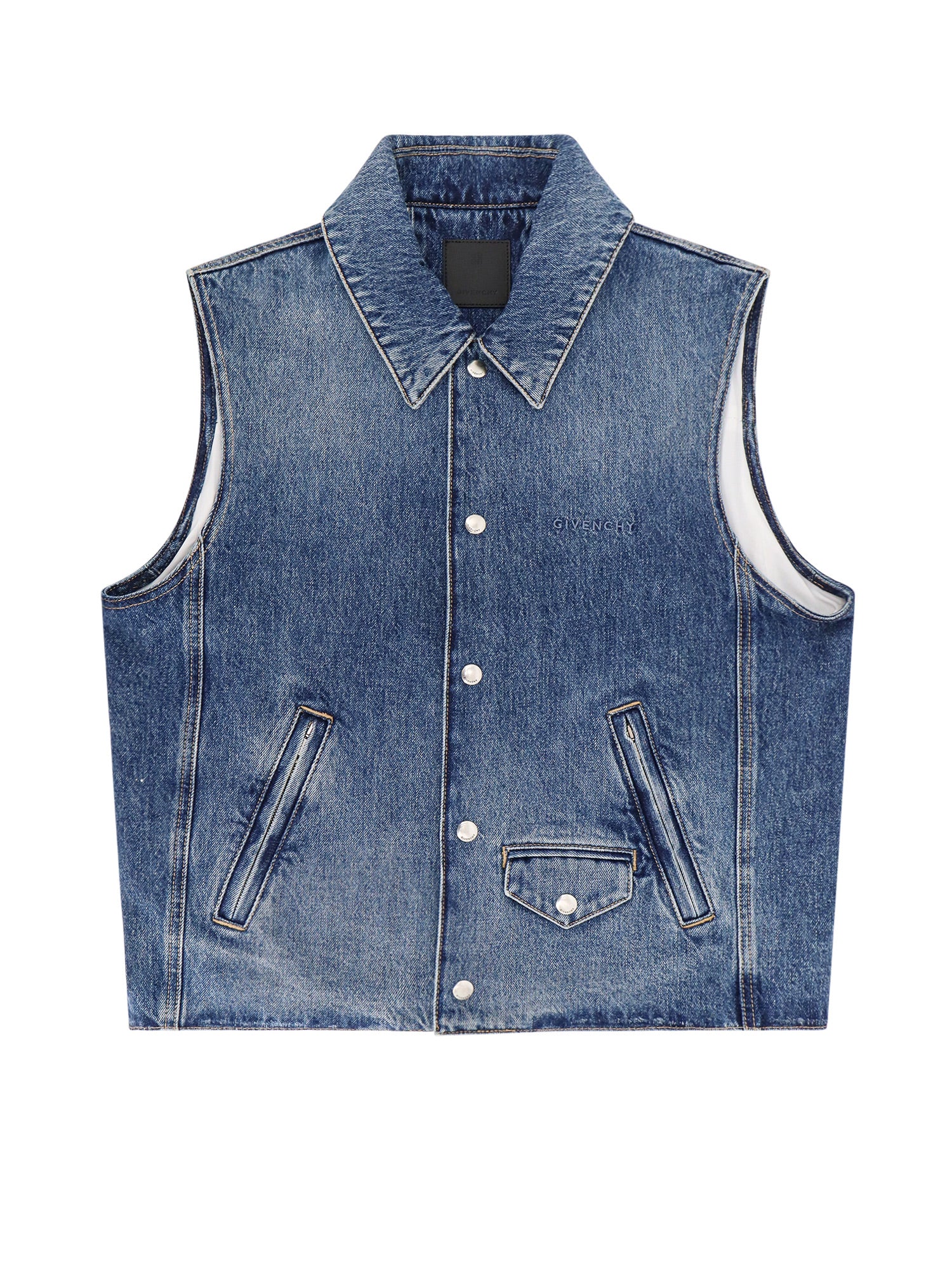 Givenchy-Giubbino smanicato in denim con logo ricamato-Uomo