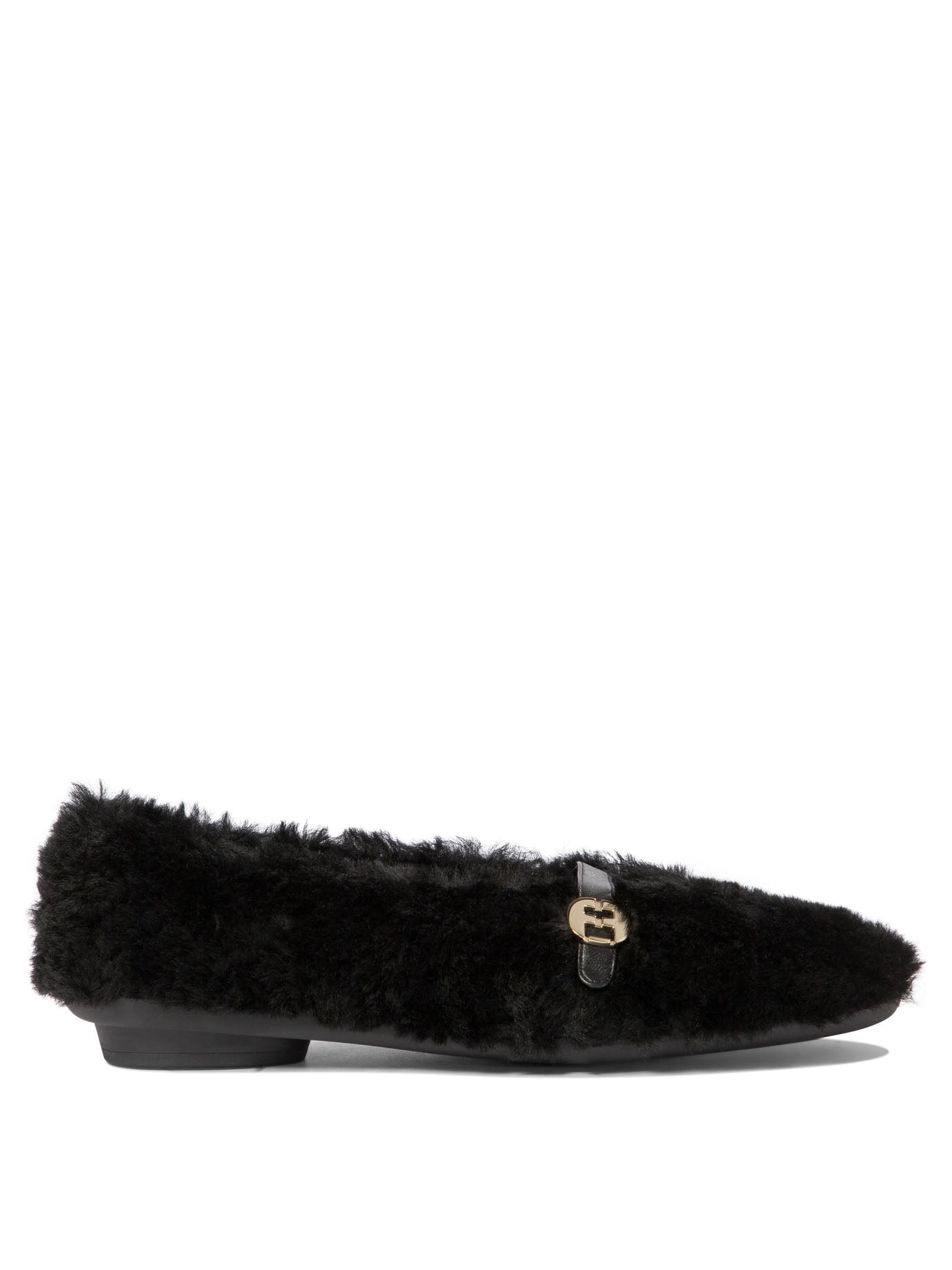 Ferragamo-Noella Fur Ballerinas Nero-Donna