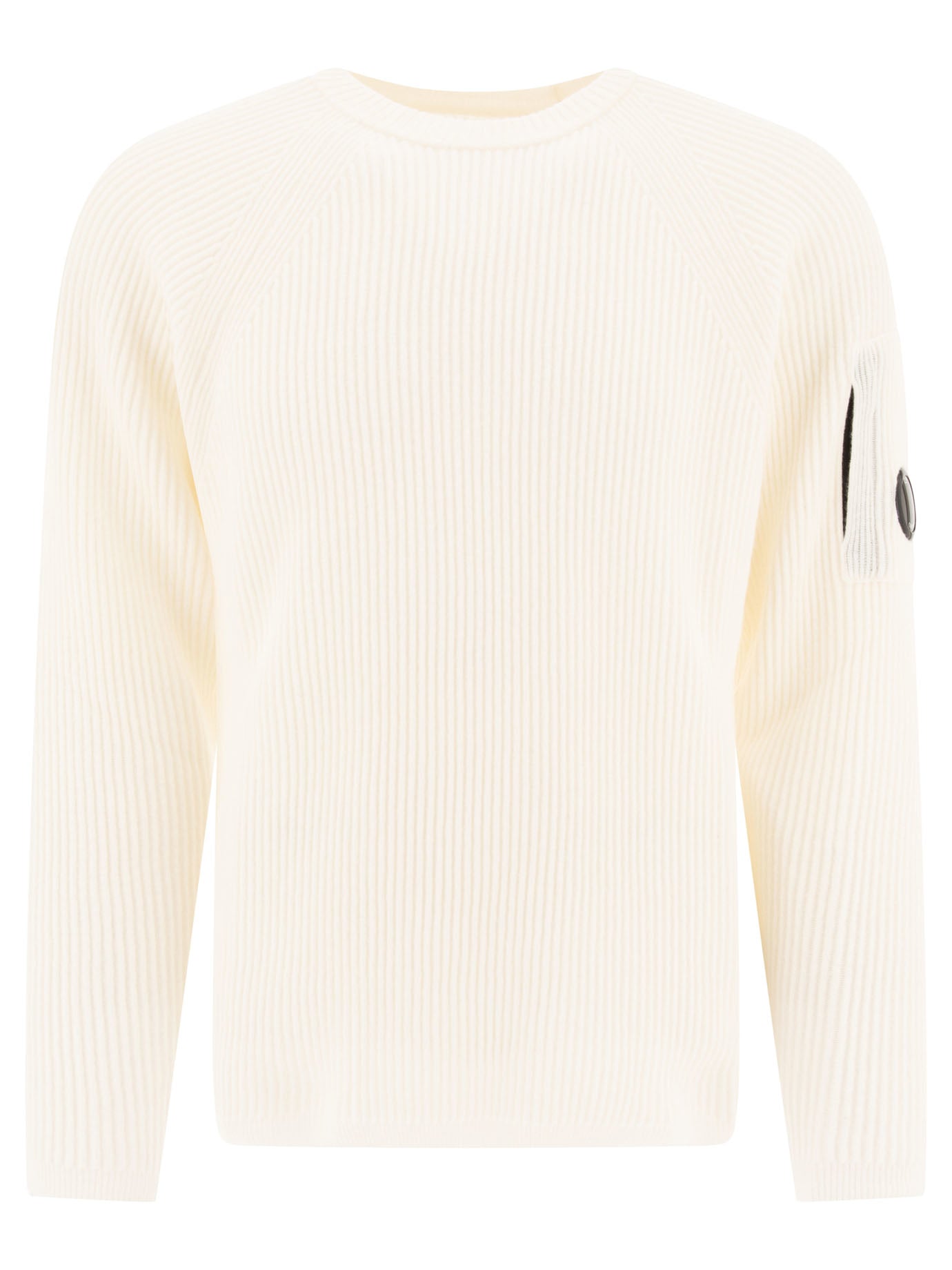 C. P. Company-Lens-Detail Ribbed Sweater Knitwear Bianco-Uomo