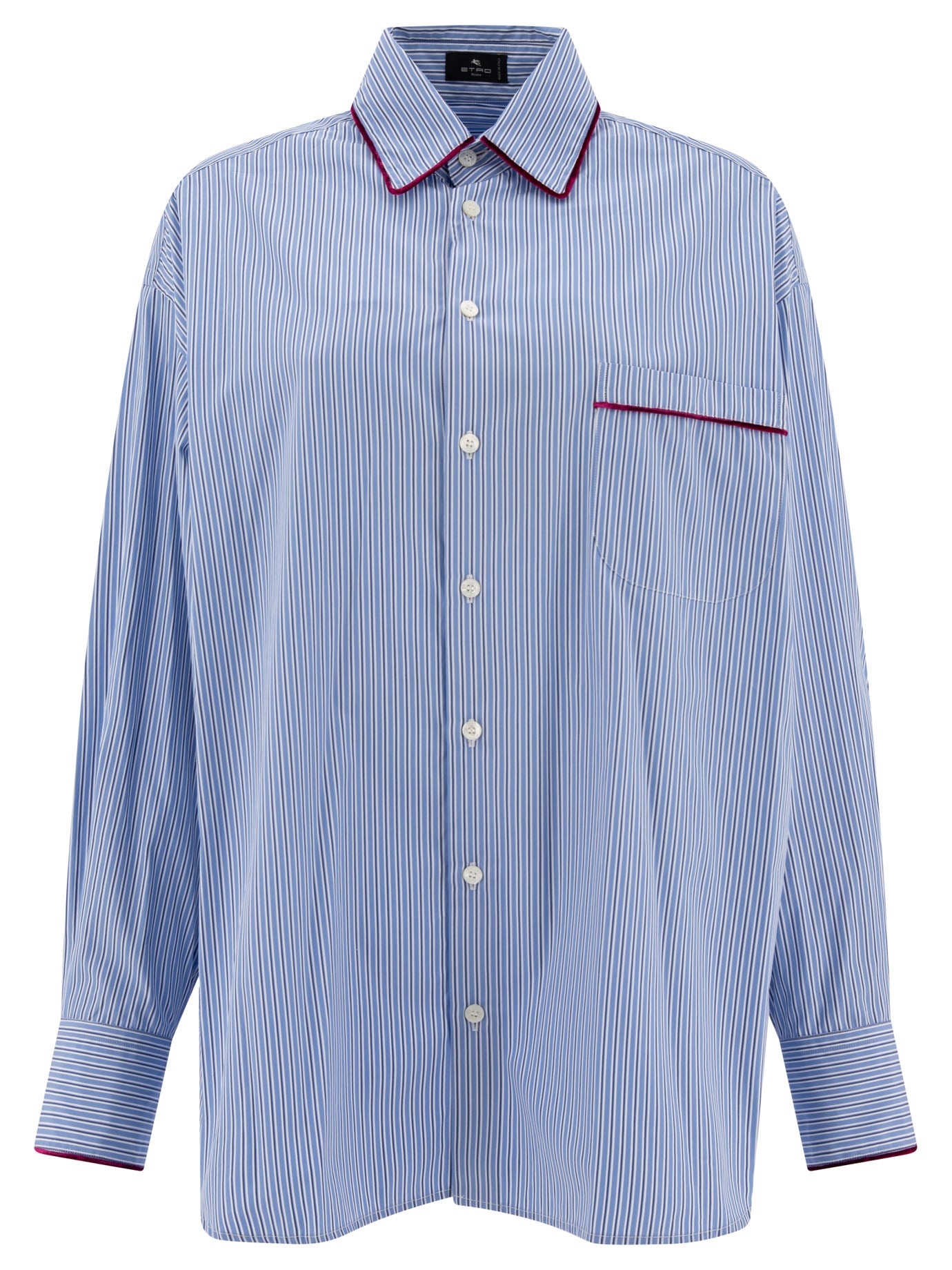 Etro-Camicia In Popeline A Righe Shirts Celeste-Donna