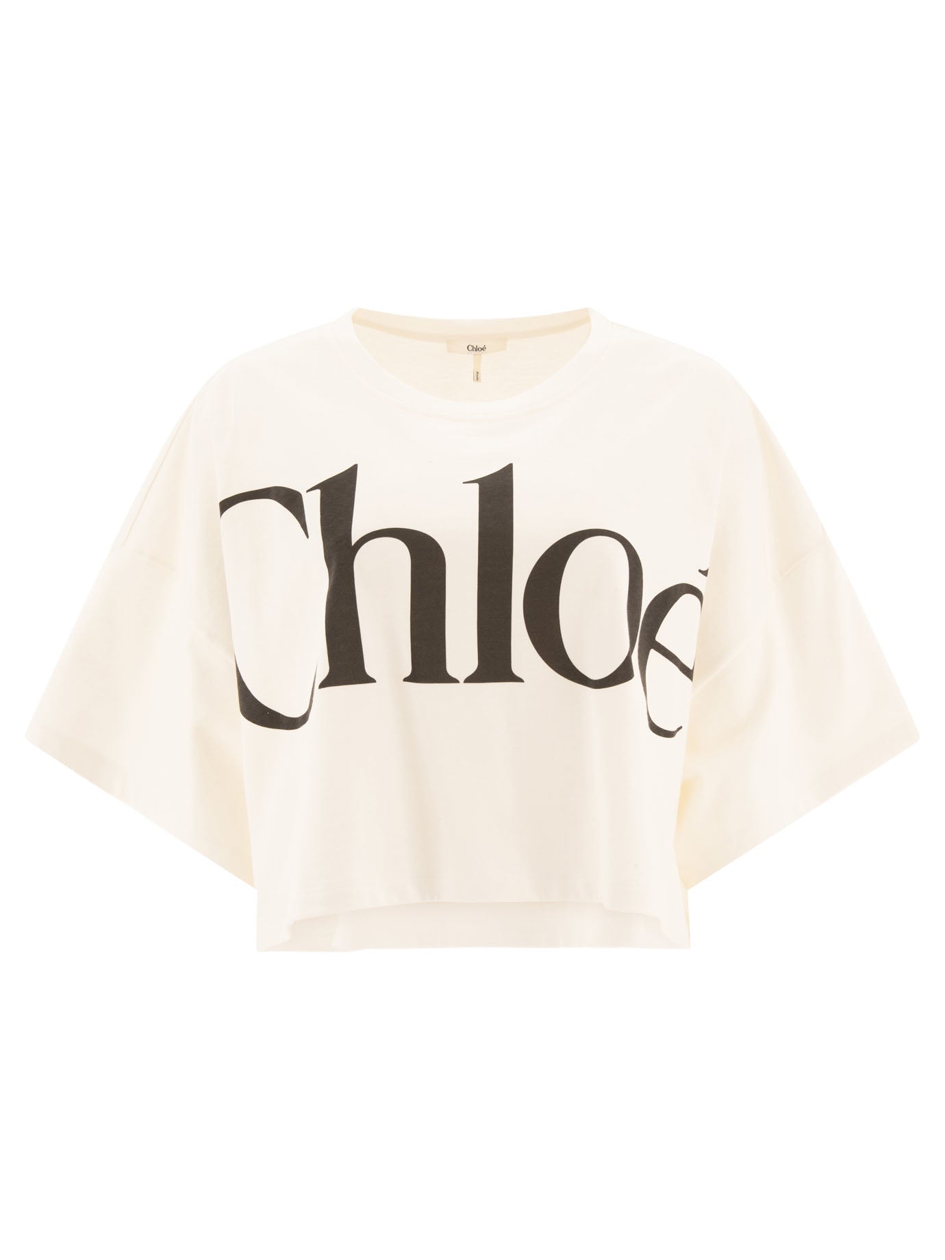 Chloé-Cropped Boxy Logo T-Shirt T-Shirts Bianco-Donna