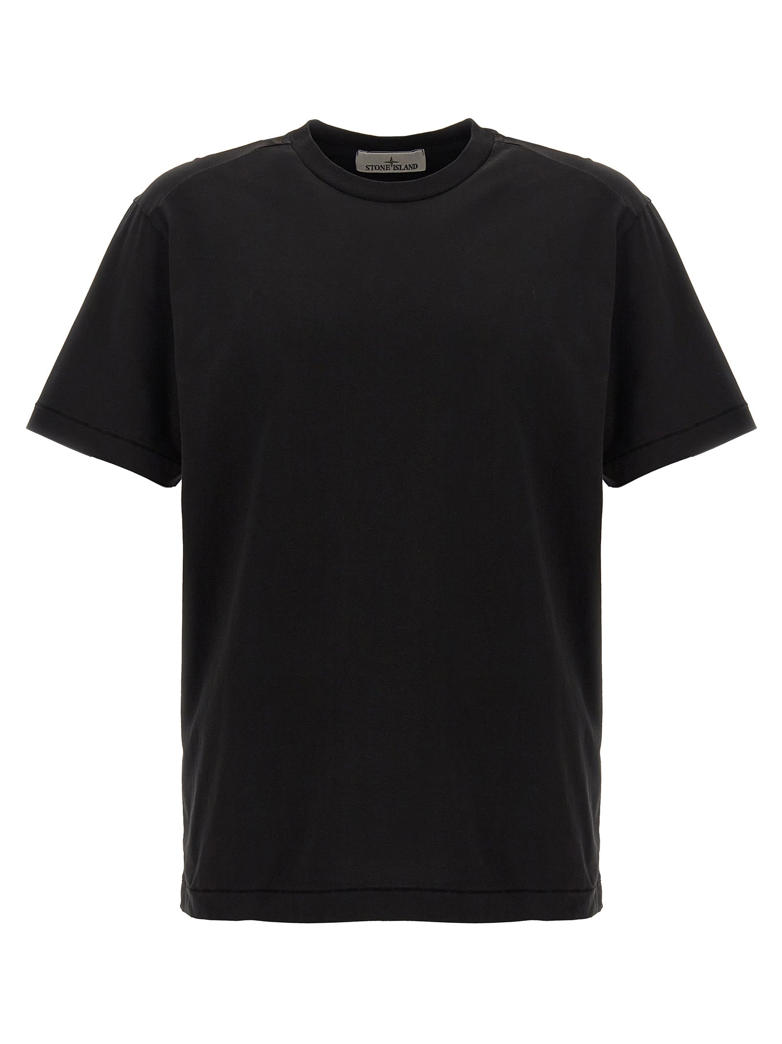 Stone Island-Logo Patch T Shirt Nero-Uomo