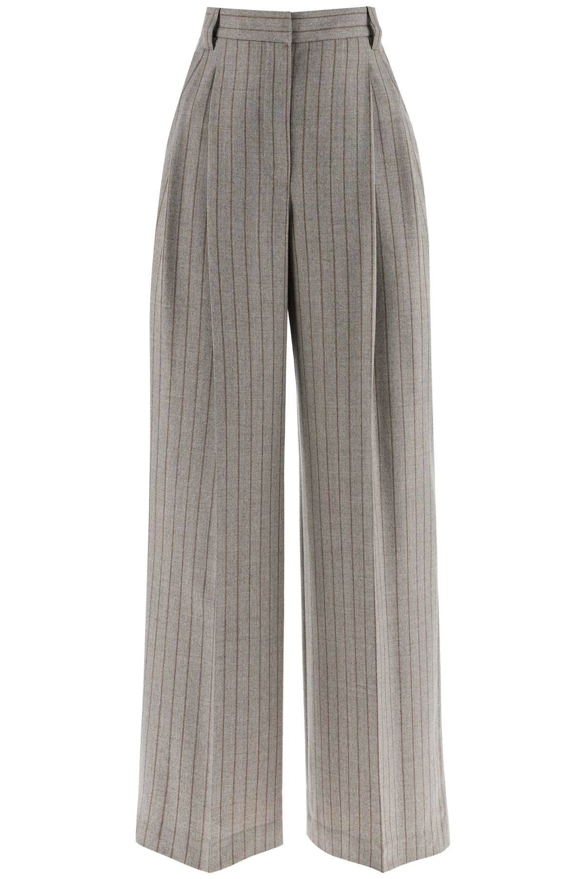 Brunello Cucinelli-Pantaloni Gessati Wide In Lana Vergine-Donna