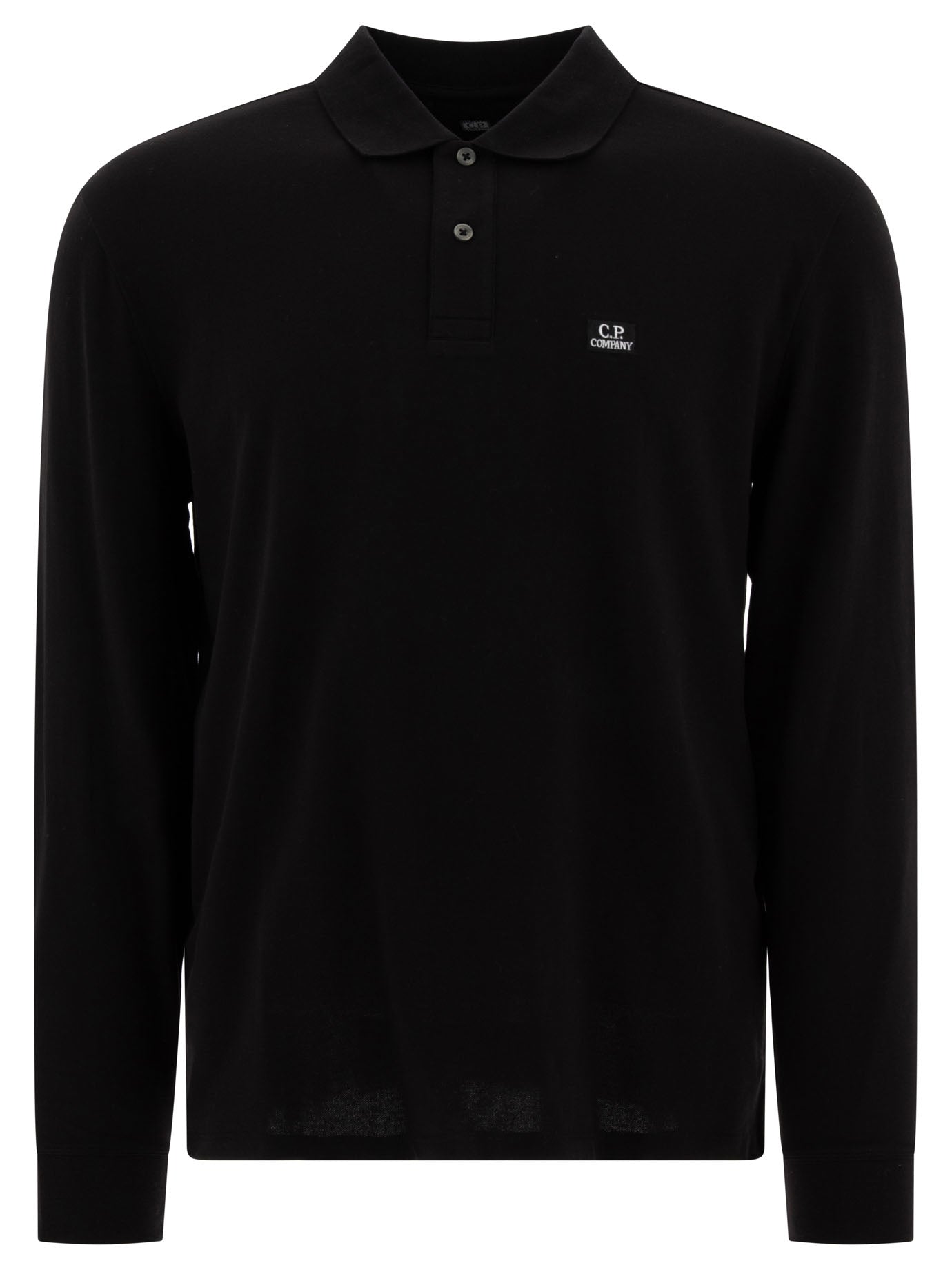 C. P. Company-T-Shirt With Embroidered Logo Polo Shirts Nero-Uomo