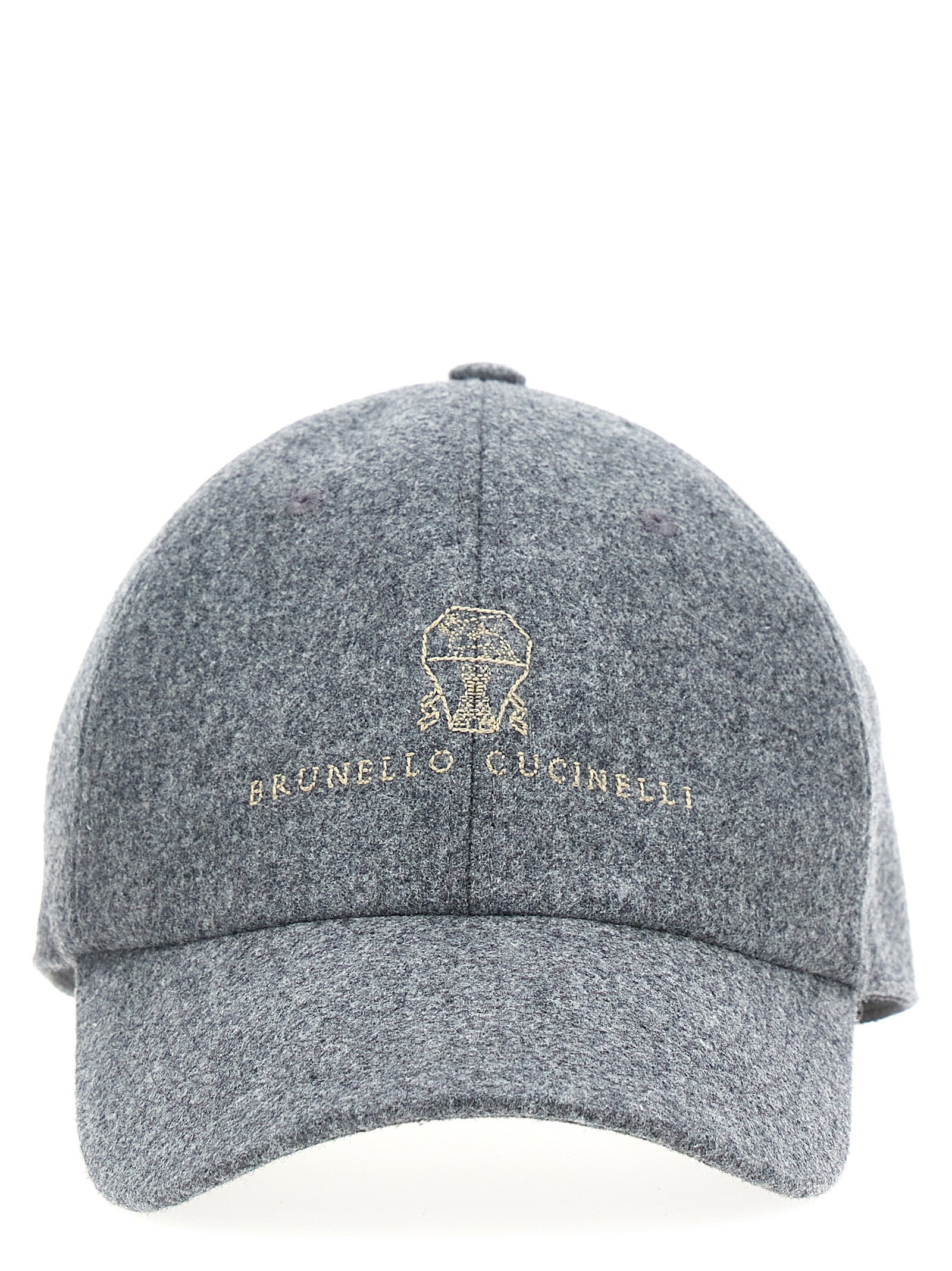 Brunello Cucinelli-Logo Embroidery Cap Cappelli Grigio-Uomo