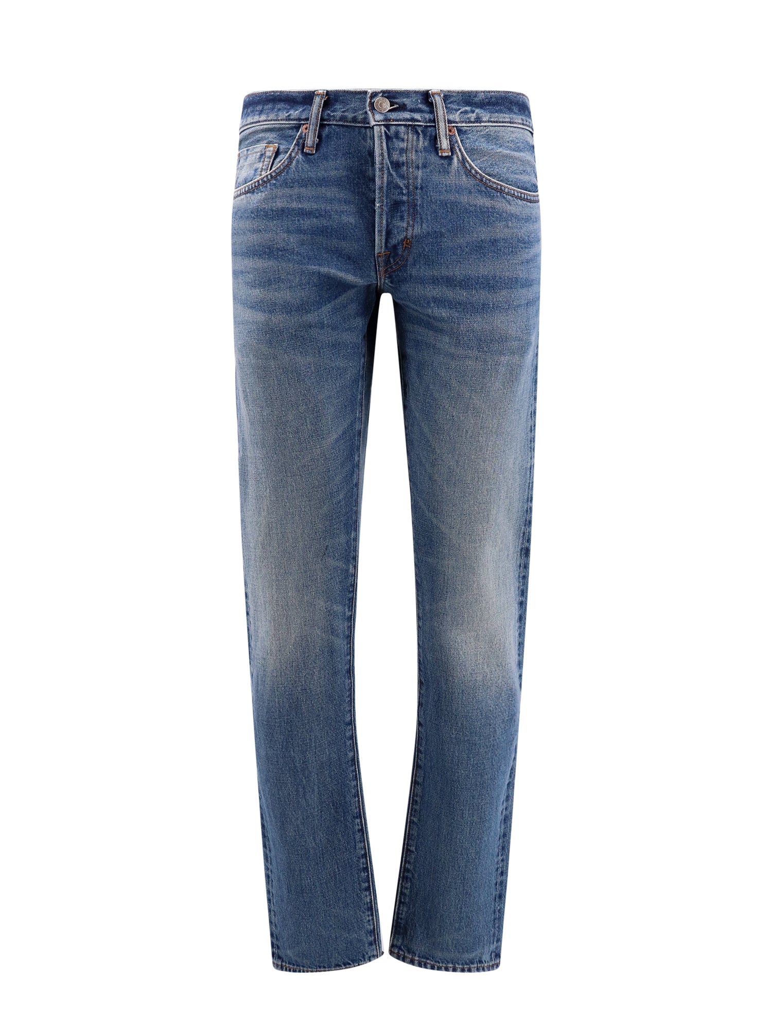 Tom Ford-Jeans in cotone con patch logo in suede-Uomo