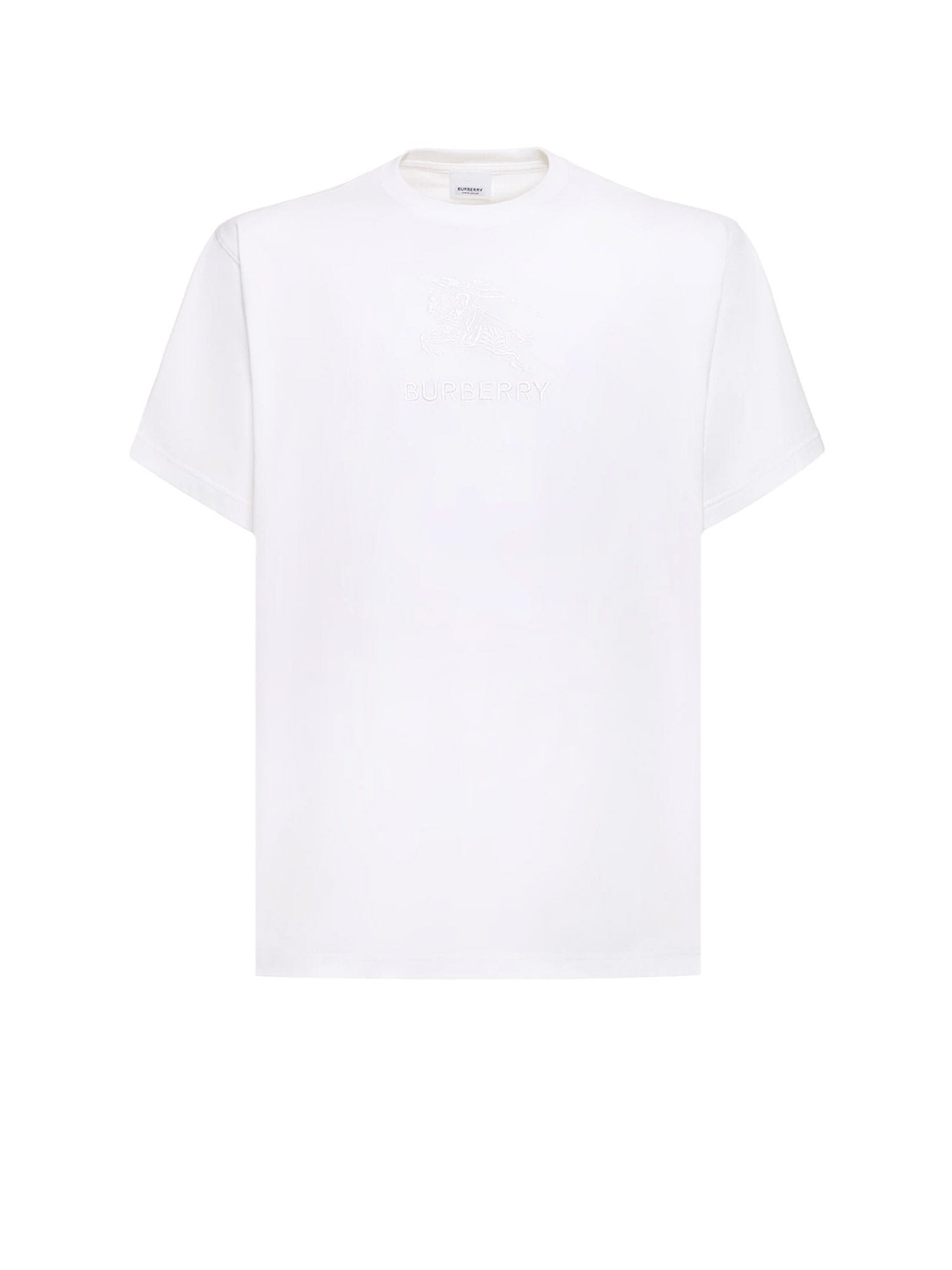 Burberry-T-shirt in cotone con ricamo logo frontale-Uomo