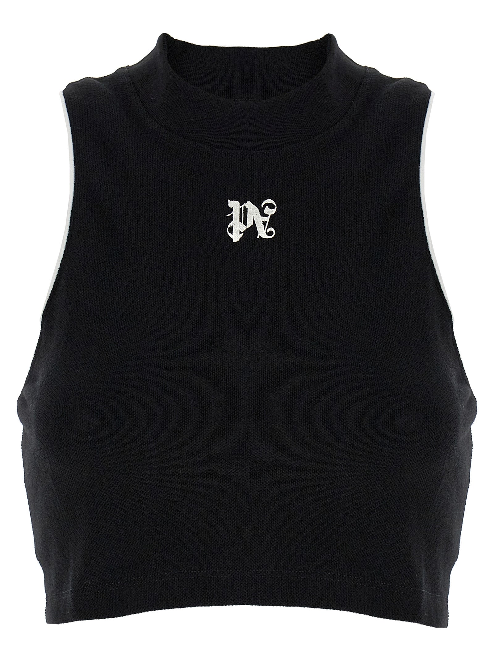 Palm Angels-Pa Monogram Top Bianco/Nero-Donna