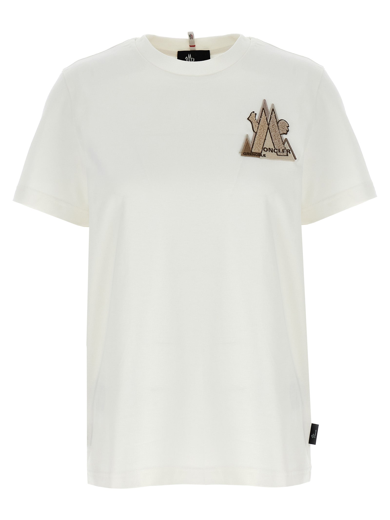 Moncler Grenoble-Logo Patch T Shirt Bianco-Donna