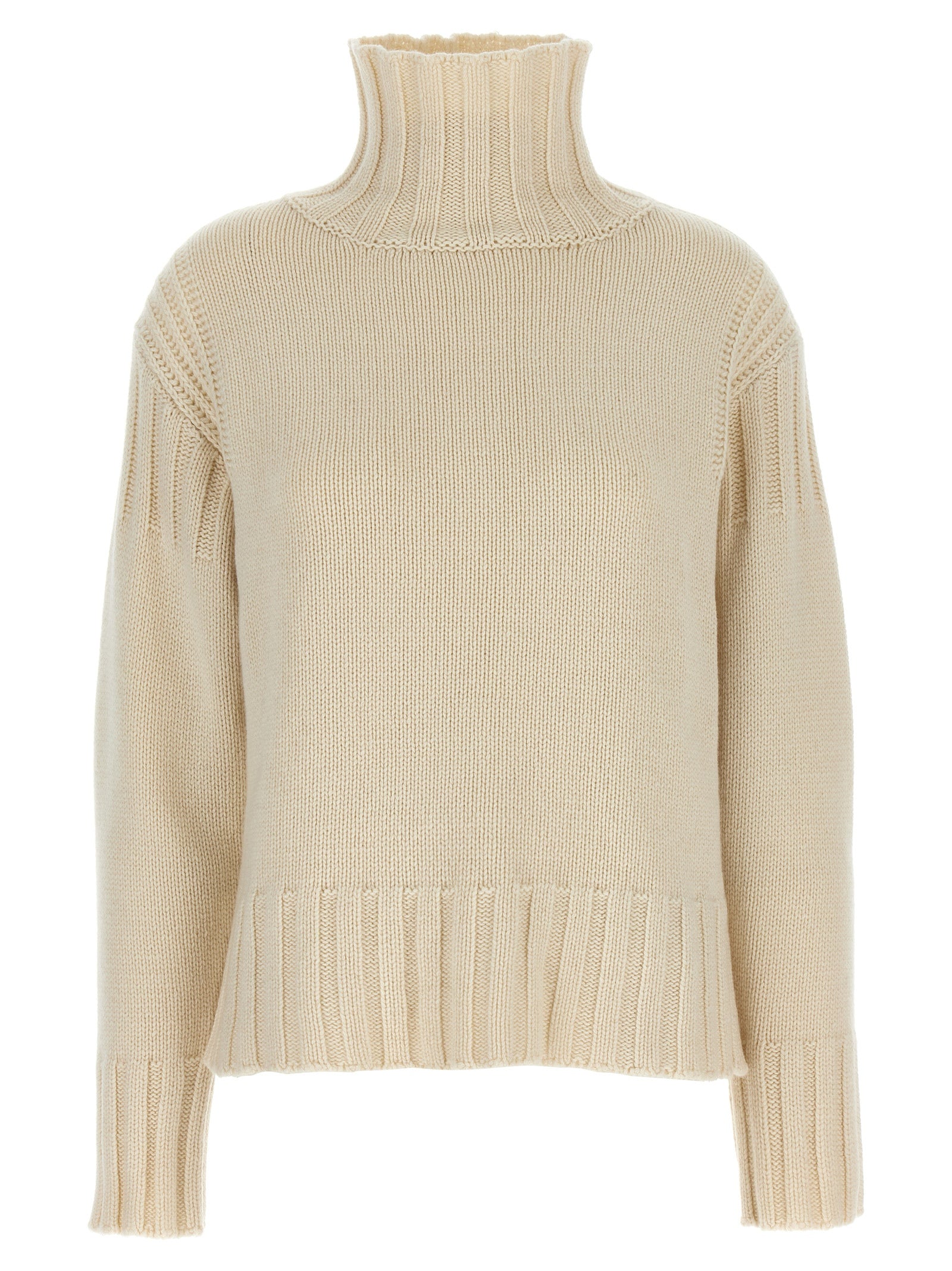 Jil Sander-Ribbed Detail Sweater Maglioni Bianco-Donna