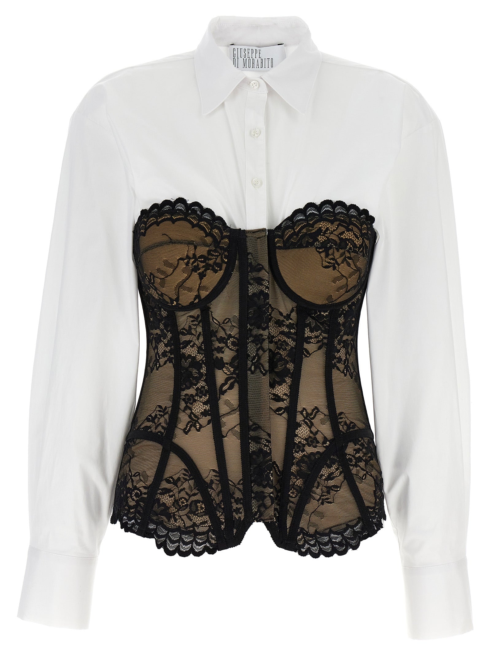 Giuseppe Di Morabito-Lace Bodice Insert Shirt Camicie Bianco/Nero-Donna