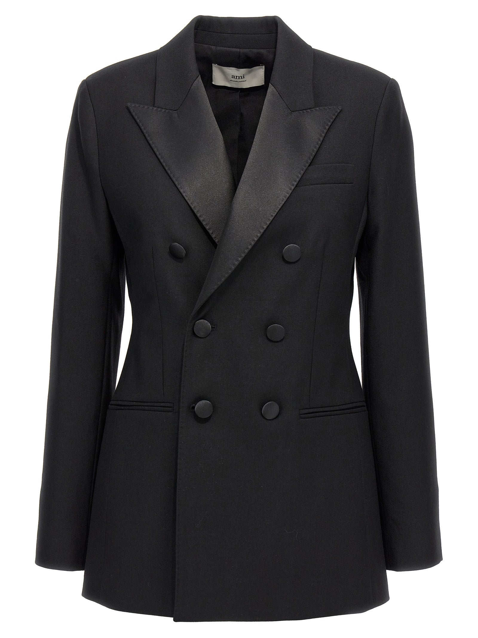 Ami Paris-Double-Breasted Wool Blazer Blazer And Suits Nero-Donna