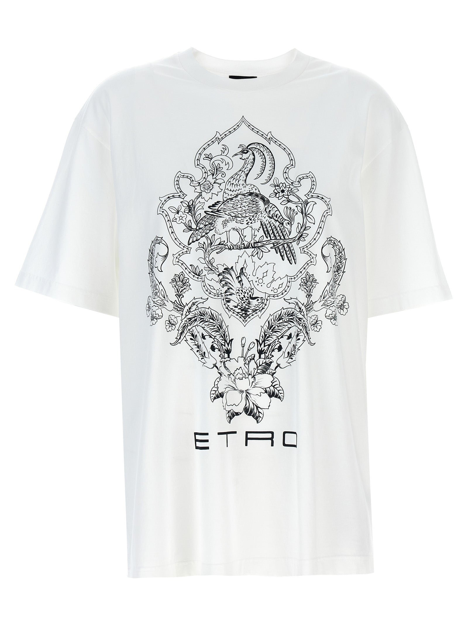 Etro-Floral Print T Shirt Bianco/Nero-Donna