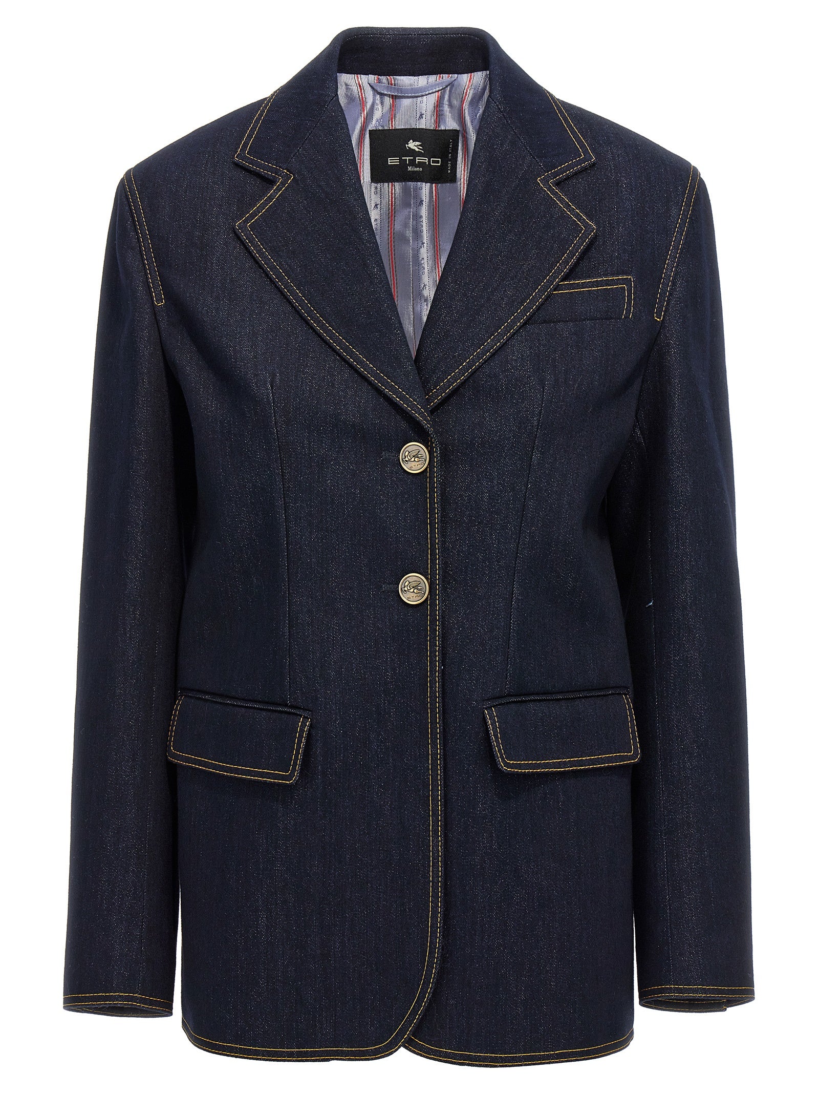 Etro-Single-Breasted Denim Blazer Blazer And Suits Blu-Donna