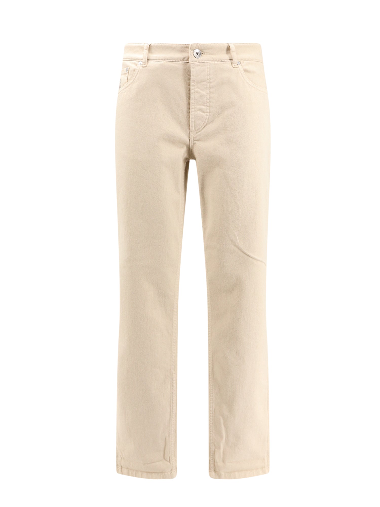 Brunello Cucinelli-Pantalone in cotone stretch con patch logo posteriore-Uomo