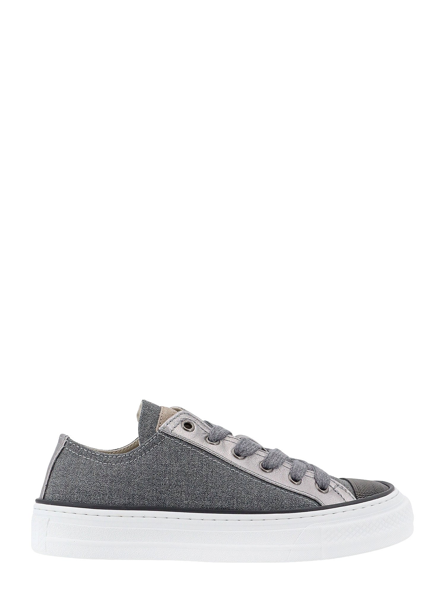 Brunello Cucinelli-Sneakers in canvas e pelle laminata-Donna