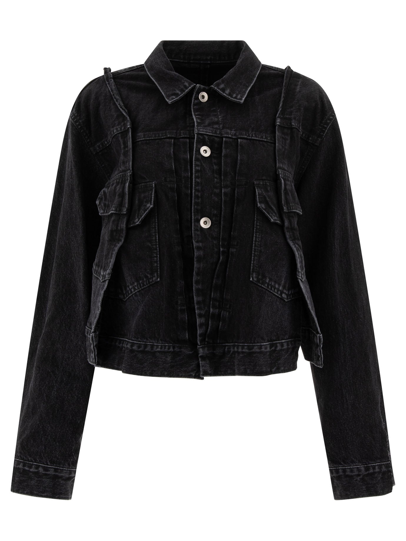 Sacai-Panelled Denim Jacket Giacche Nero-Donna